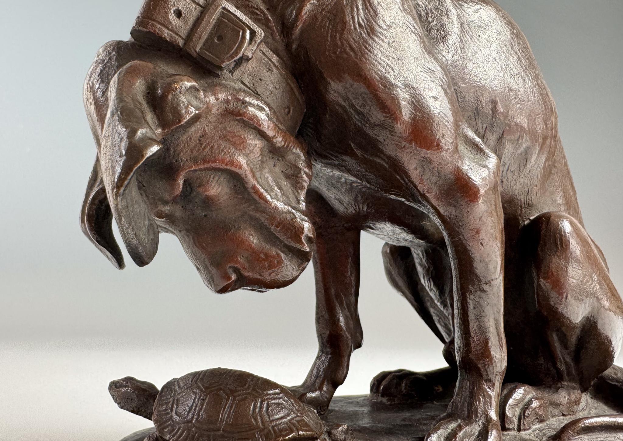 Animal Bronze Henri Alfred Jacquemart  Hound and Tortoise Auguste Delafontaine For Sale 7