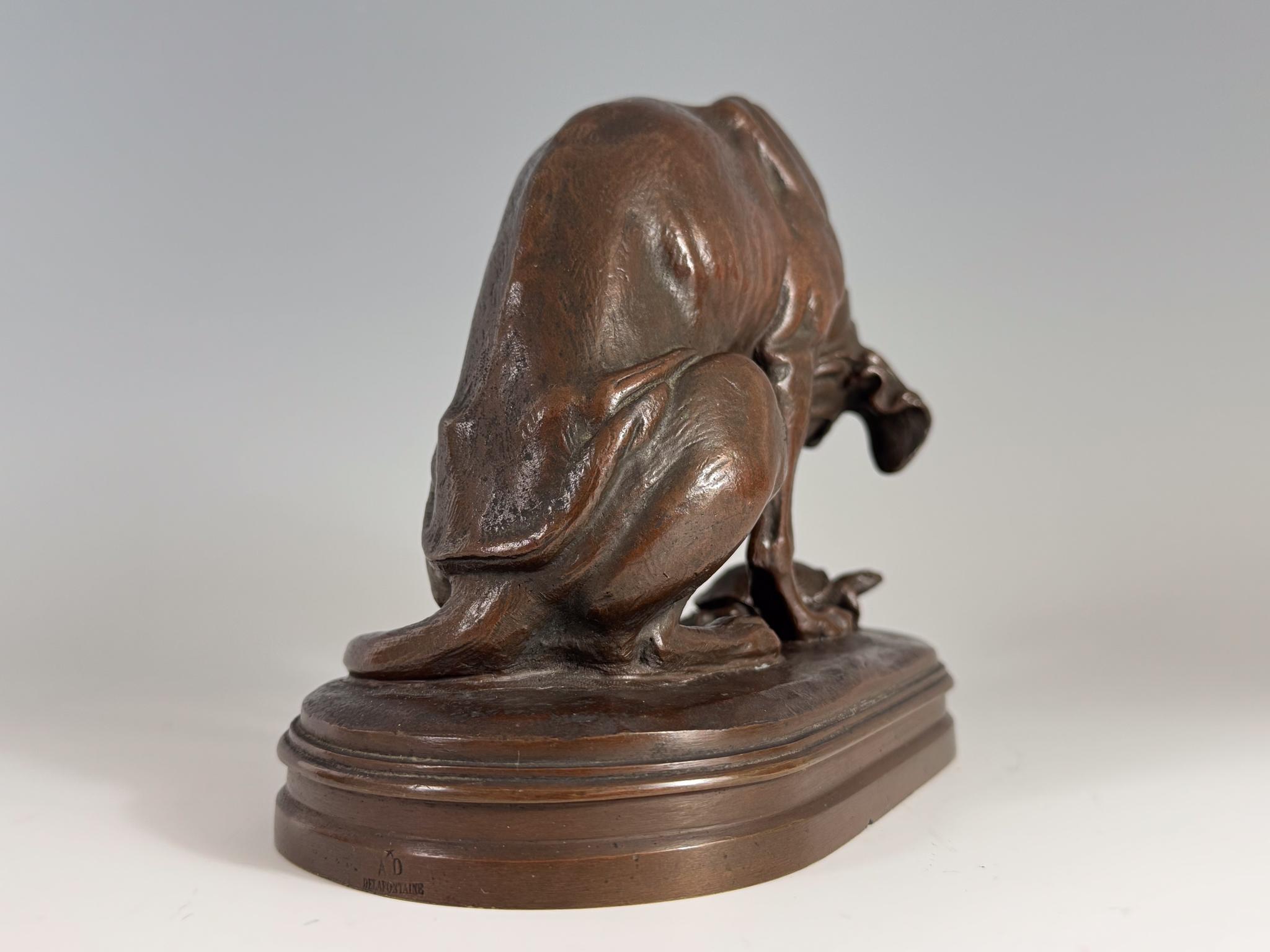 French Animal Bronze Henri Alfred Jacquemart  Hound and Tortoise Auguste Delafontaine For Sale