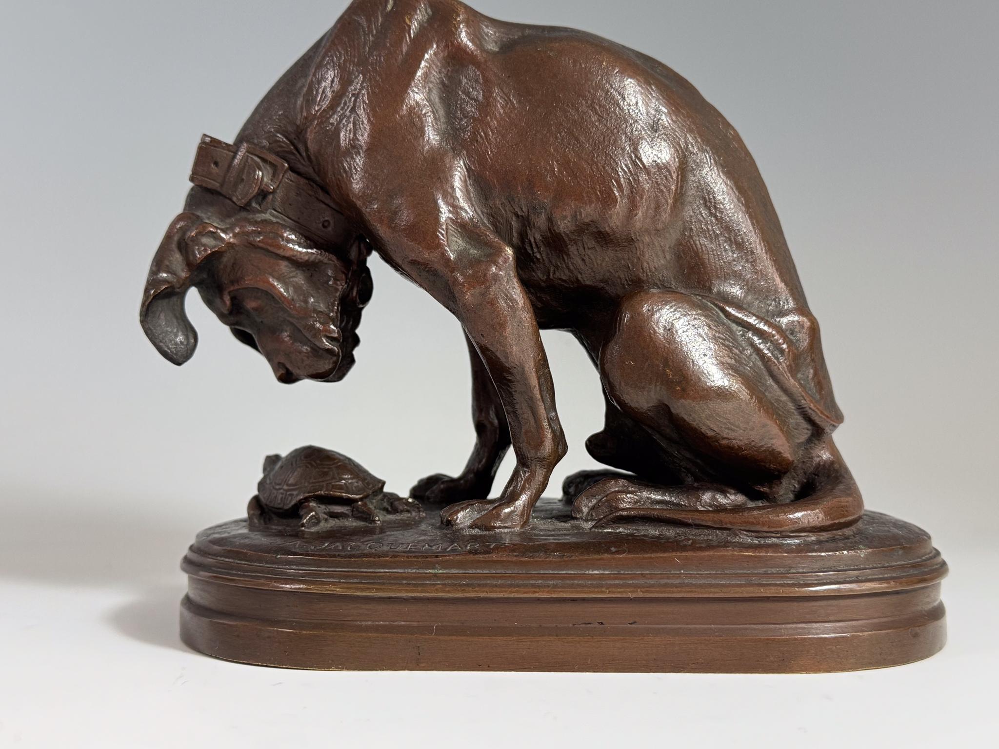 Mid-19th Century Animal Bronze Henri Alfred Jacquemart  Hound and Tortoise Auguste Delafontaine For Sale