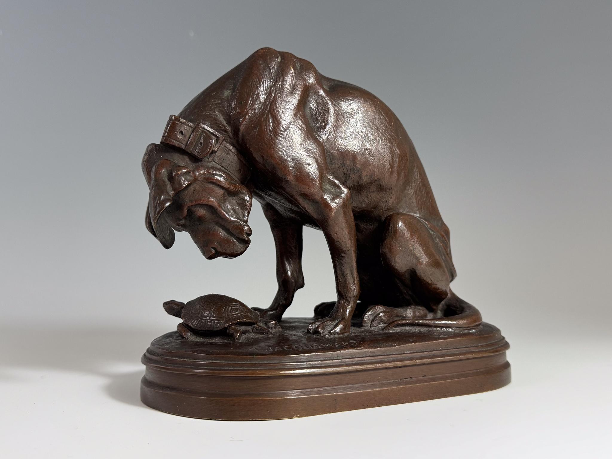 Animal Bronze Henri Alfred Jacquemart  Hound and Tortoise Auguste Delafontaine For Sale 1
