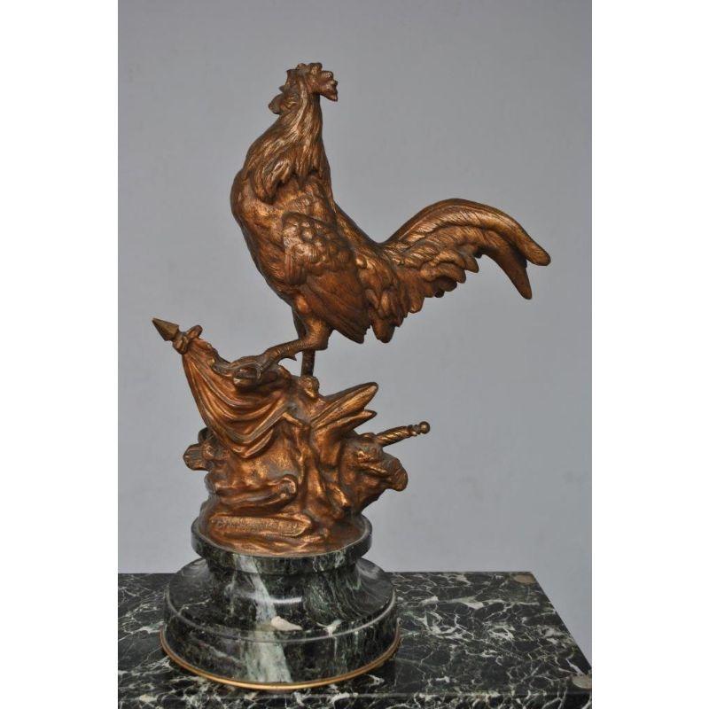 Animal Bronze with French Rooster by Édouard Drouot Marble Base In Good Condition For Sale In Marseille, FR