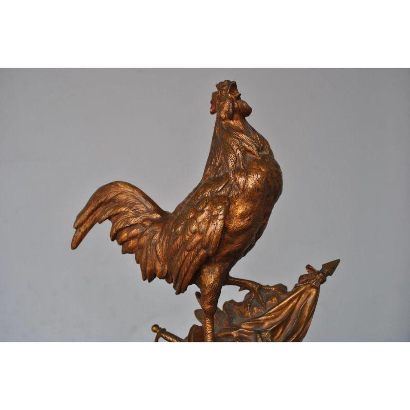 19th Century Animal Bronze with French Rooster by Édouard Drouot Marble Base For Sale