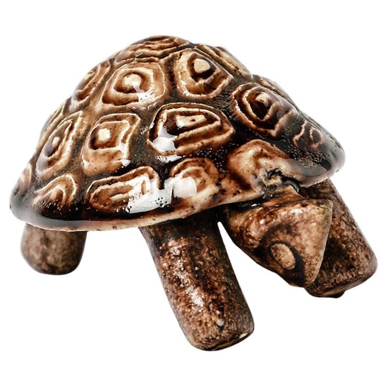 Animal Ceramic Sculpture by Accolay Midcentury Tortoise Brown Pottery Color  For Sale at 1stDibs