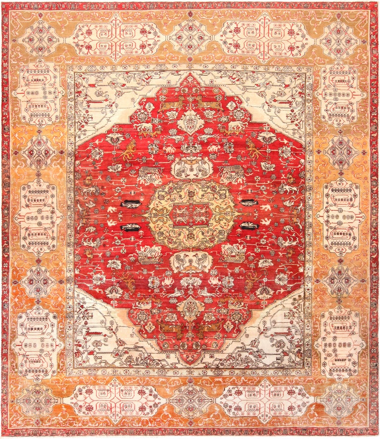 Animal Design Antique Indian Agra Rug. 10 ft 9 in x 12 ft 4 in For Sale ...