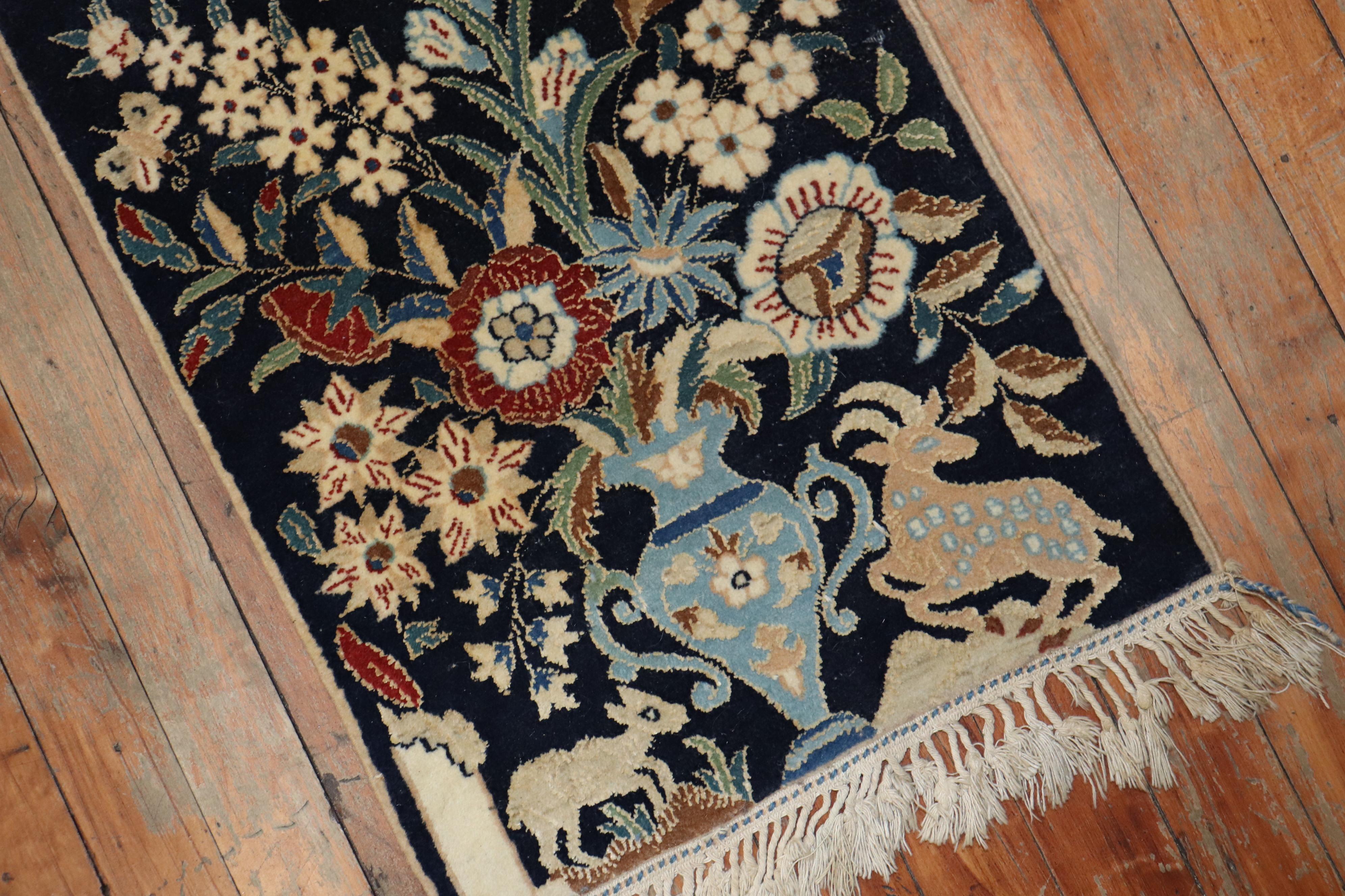 Animal Floral Persian Nain Pictorial Rug, 20th Century In Excellent Condition For Sale In New York, NY