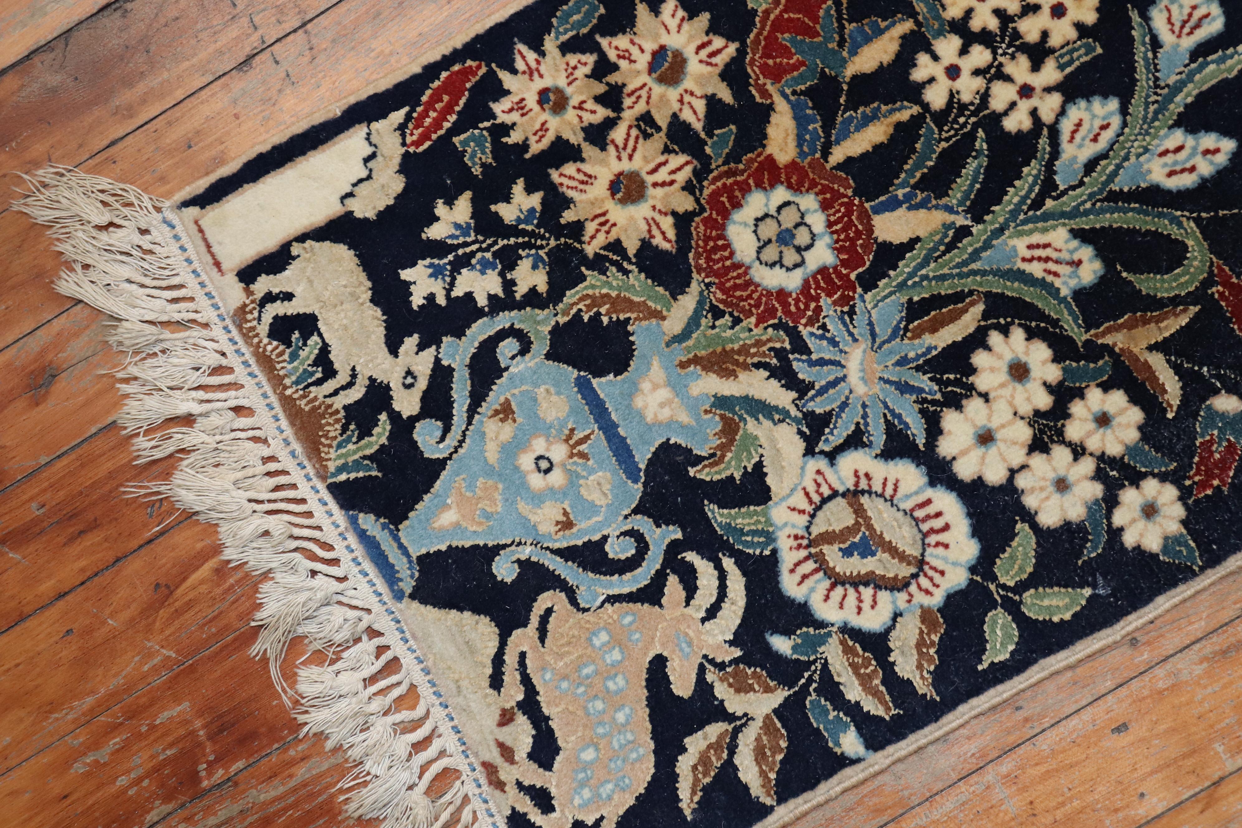 Animal Floral Persian Nain Pictorial Rug, 20th Century For Sale 1