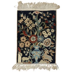 Animal Floral Persian Nain Pictorial Rug, 20th Century