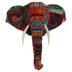 Animal Folk Art Vintage Patchwork Fabric Embroidery Elephant Head c 1980s India