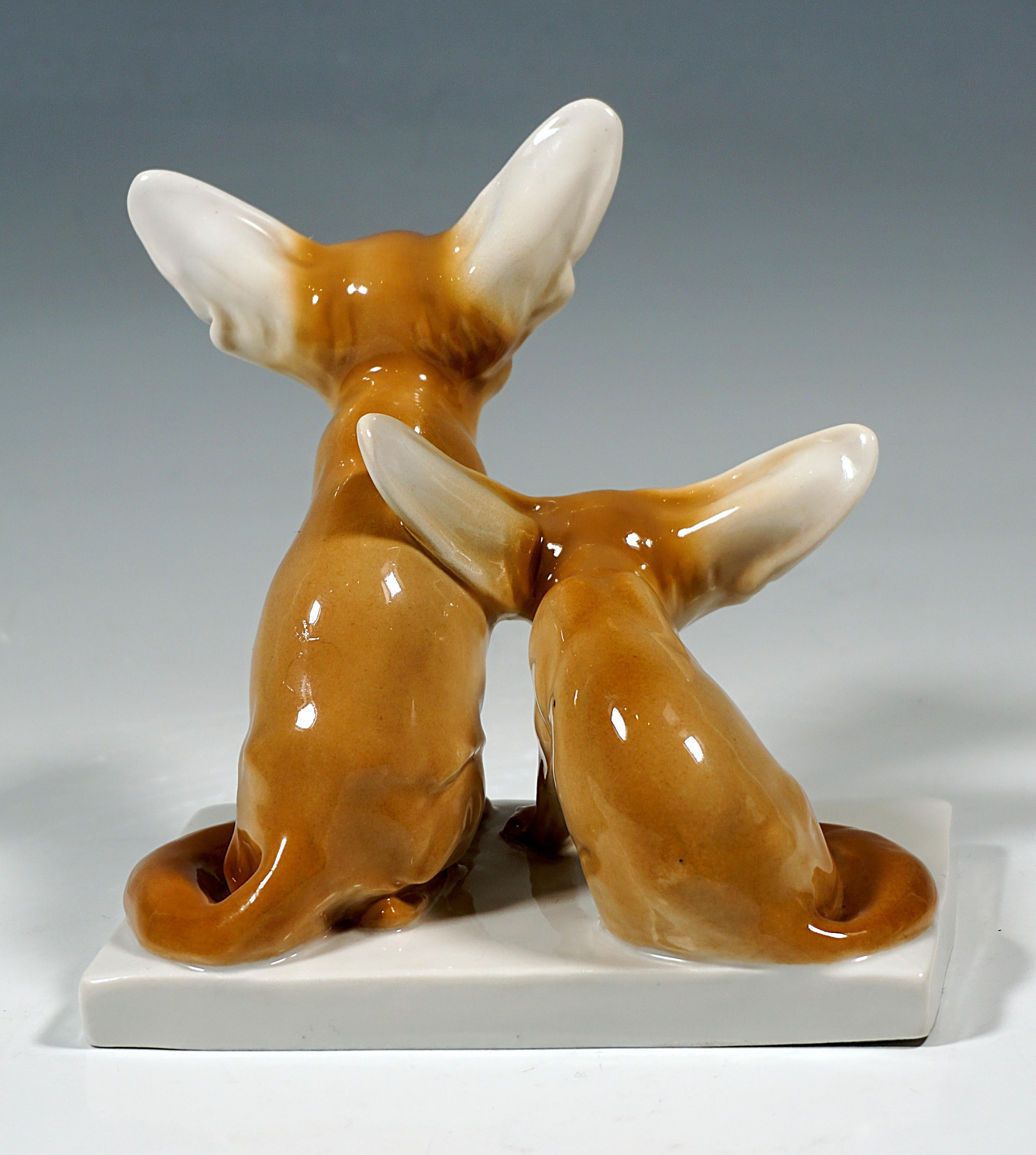 Art Nouveau Animal Group, Two Fennec Foxes, by Otto Pilz, Meissen Germany, ca 1907