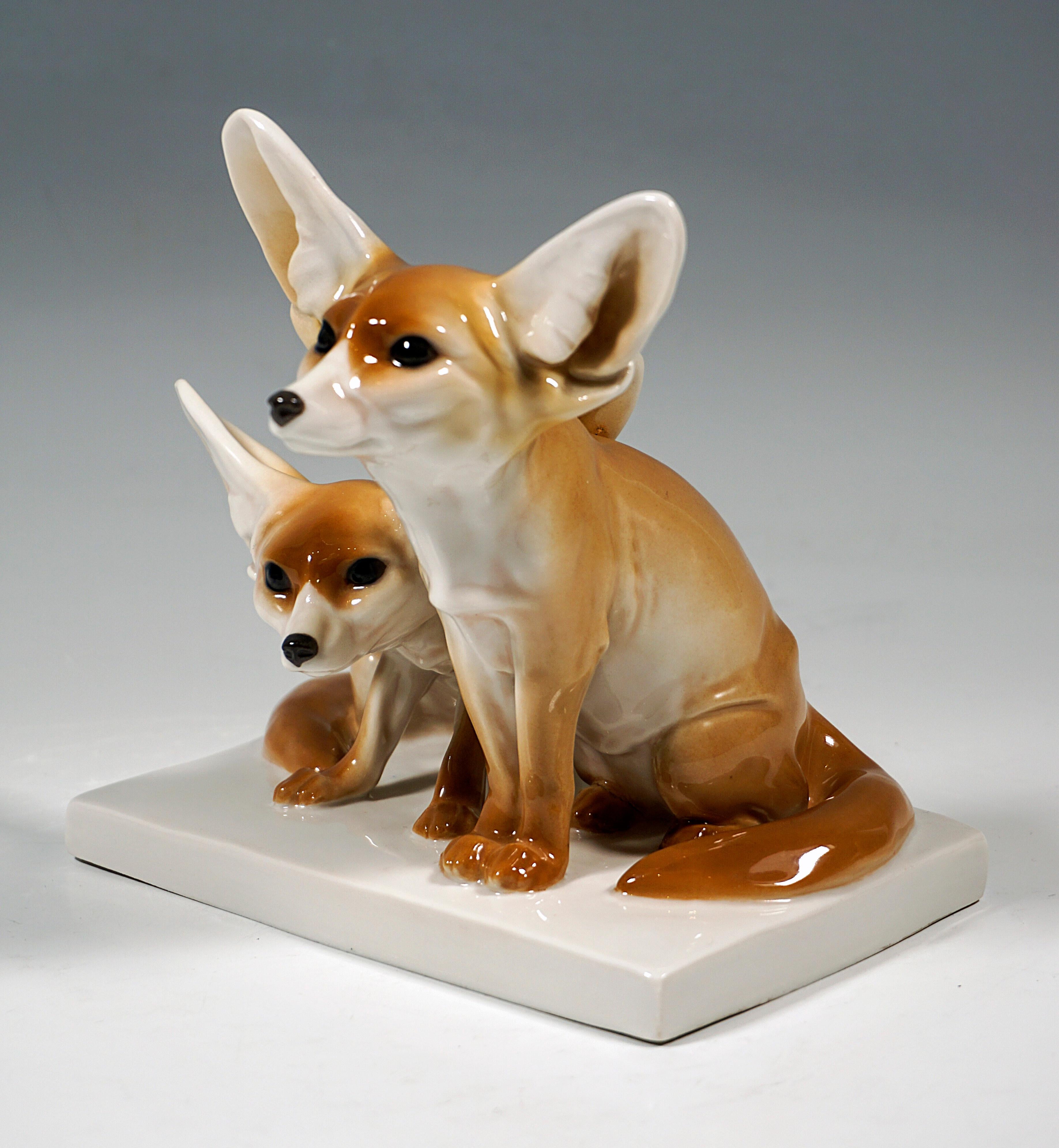 Hand-Crafted Animal Group, Two Fennec Foxes, by Otto Pilz, Meissen Germany, ca 1907