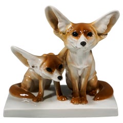 Animal Group, Two Fennec Foxes, by Otto Pilz, Meissen Germany, ca 1907