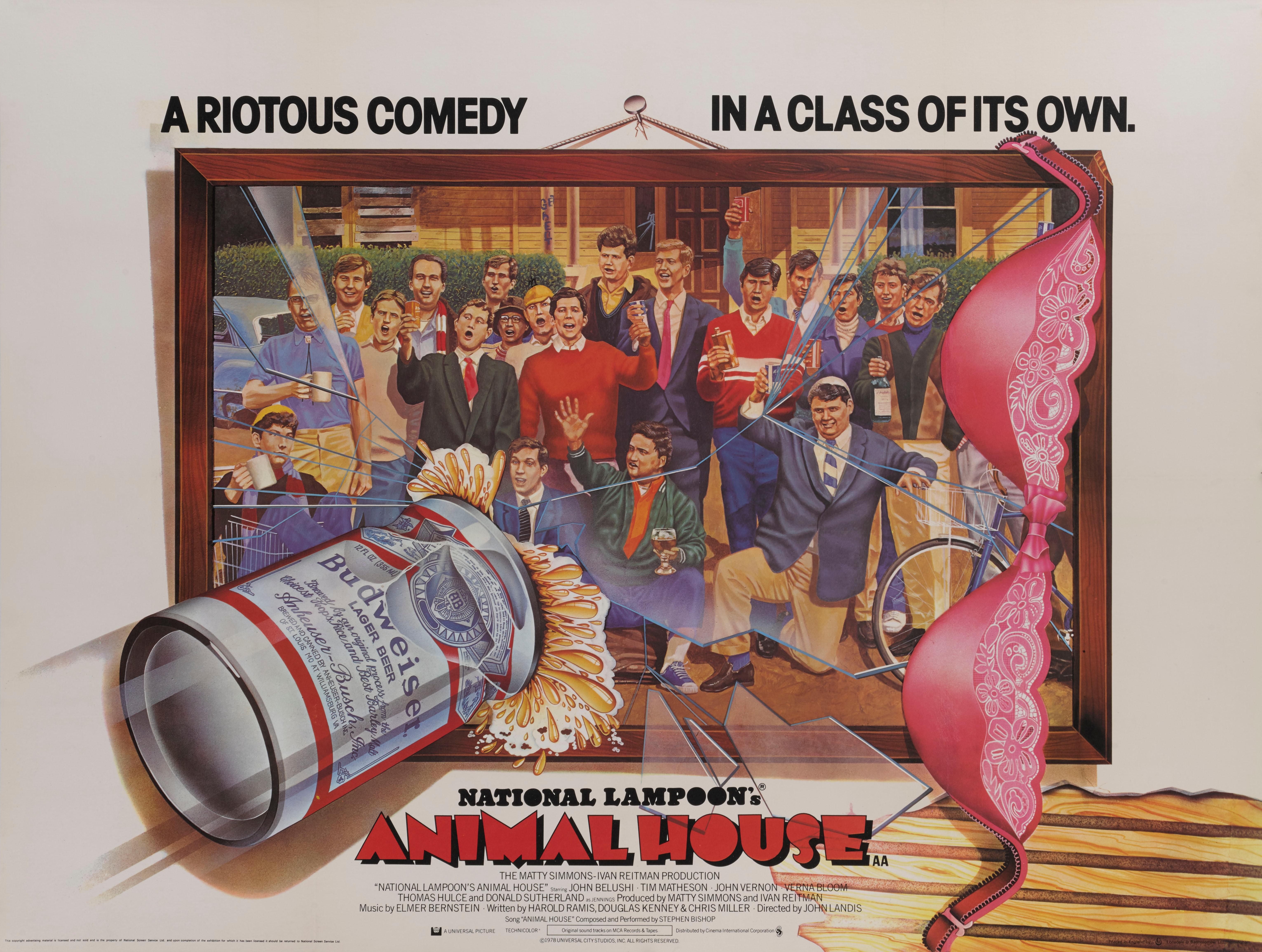Original British film poster for the 1978 comedy Animal House.
The film was directed Liliana John Landis and starred John Belushi, Tim Matheson This poster is conservation line backed and would be shipped rolled in a strong tube.