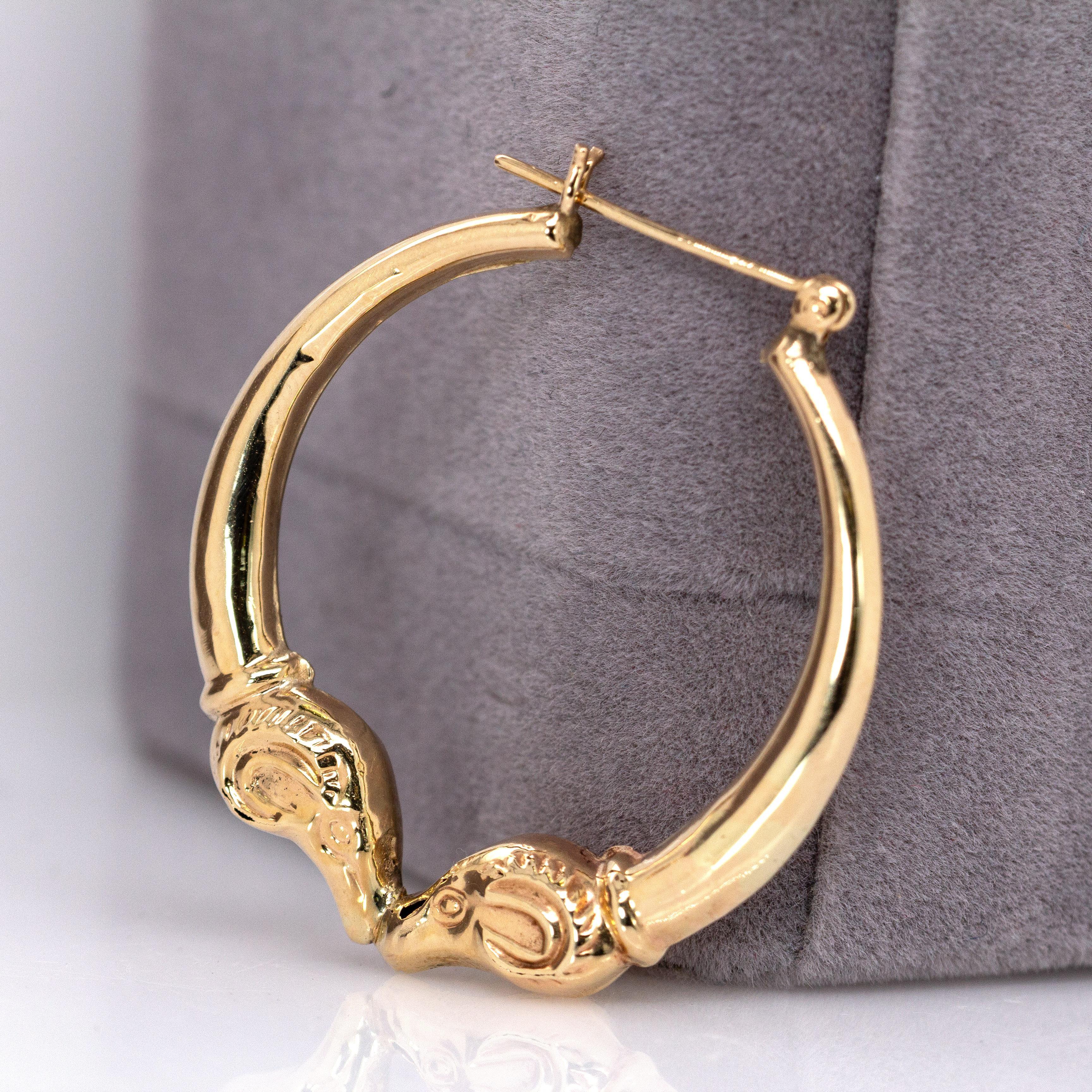 Boucles d'oreilles d'inspiration animale en or massif 14k, 31 mm, avec fermeture à loquet Pour femmes en vente