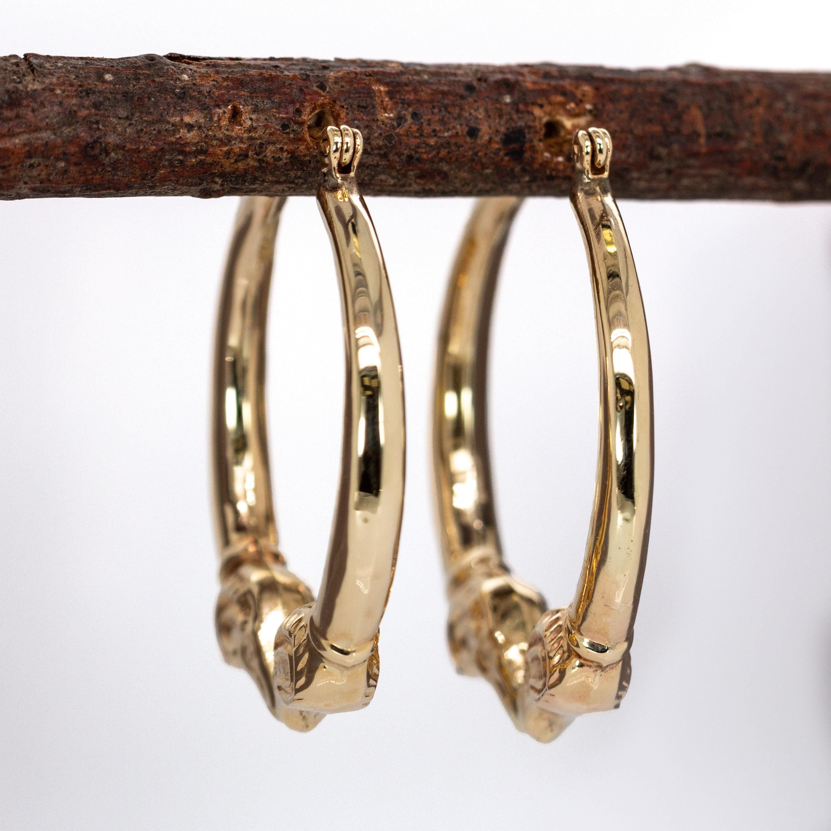 Boucles d'oreilles d'inspiration animale en or massif 14k, 31 mm, avec fermeture à loquet en vente 2