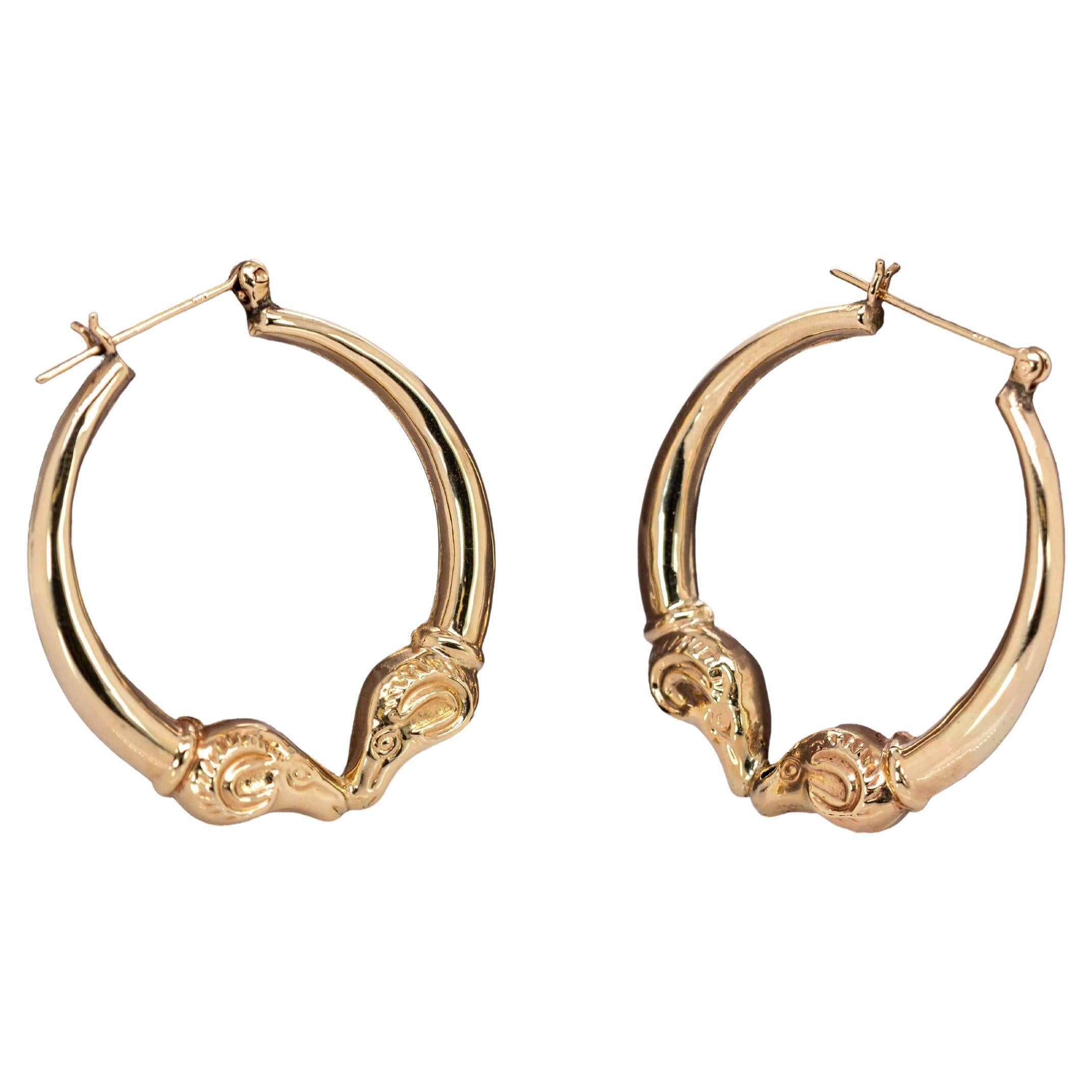 Boucles d'oreilles d'inspiration animale en or massif 14k, 31 mm, avec fermeture à loquet en vente