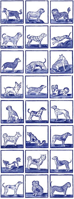 Animal Inspired, Graphic Blue and White Wallpaper: 24 Dogs