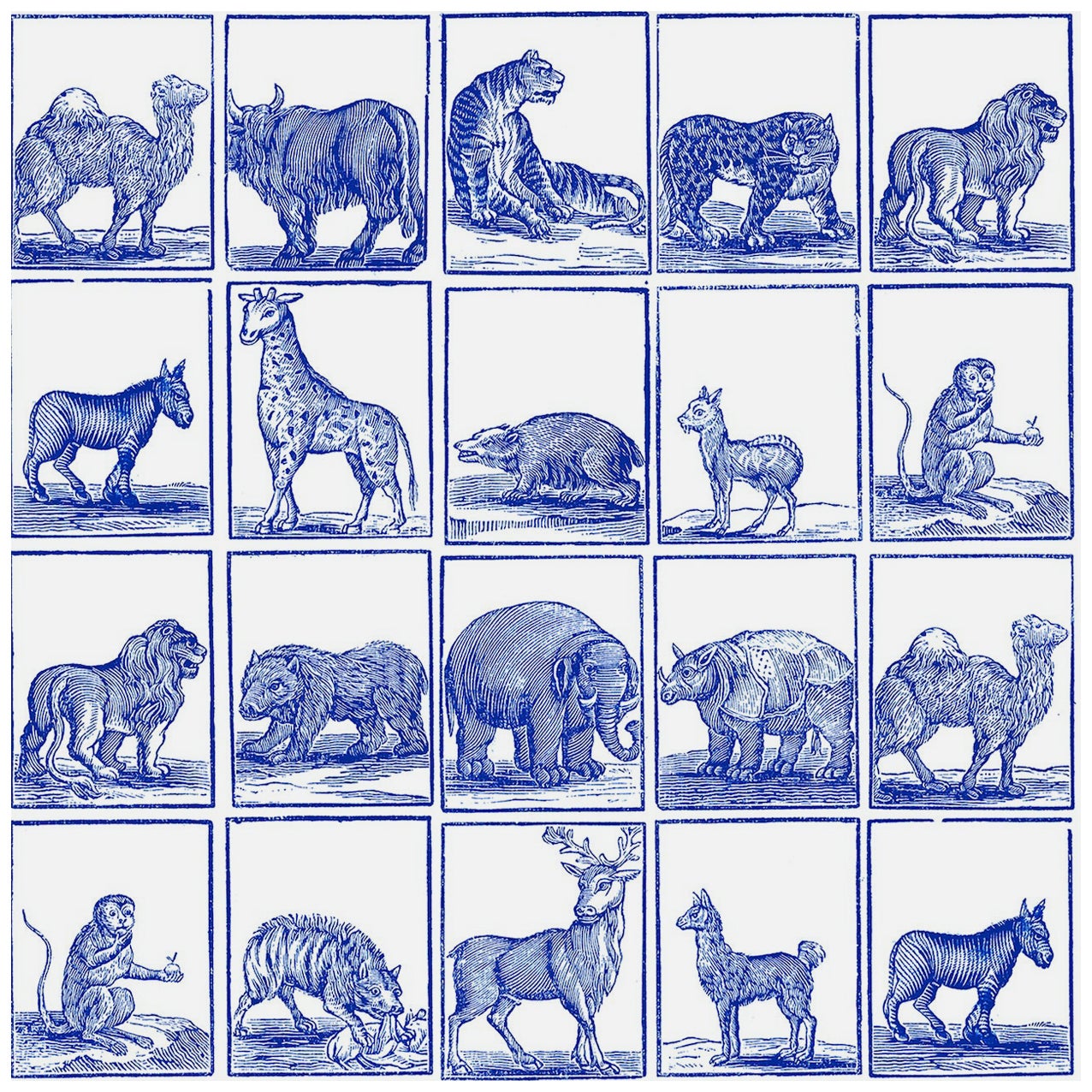 Animal Inspired, Graphic Blue and White Wallpaper: Serraglio For Sale