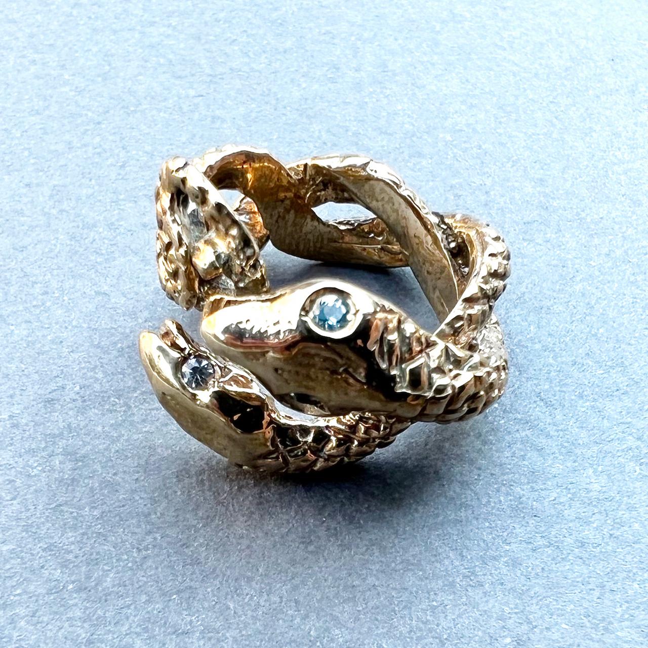 Animal jewelry Aquamarine Snake Ring Bronze Cocktail Ring J Dauphin For Sale 7