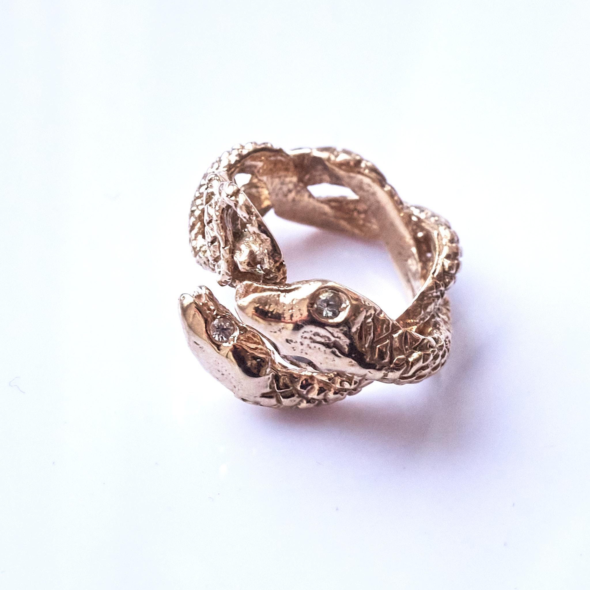 Animal jewelry Aquamarine Snake Ring Bronze Cocktail Ring J Dauphin For Sale 10
