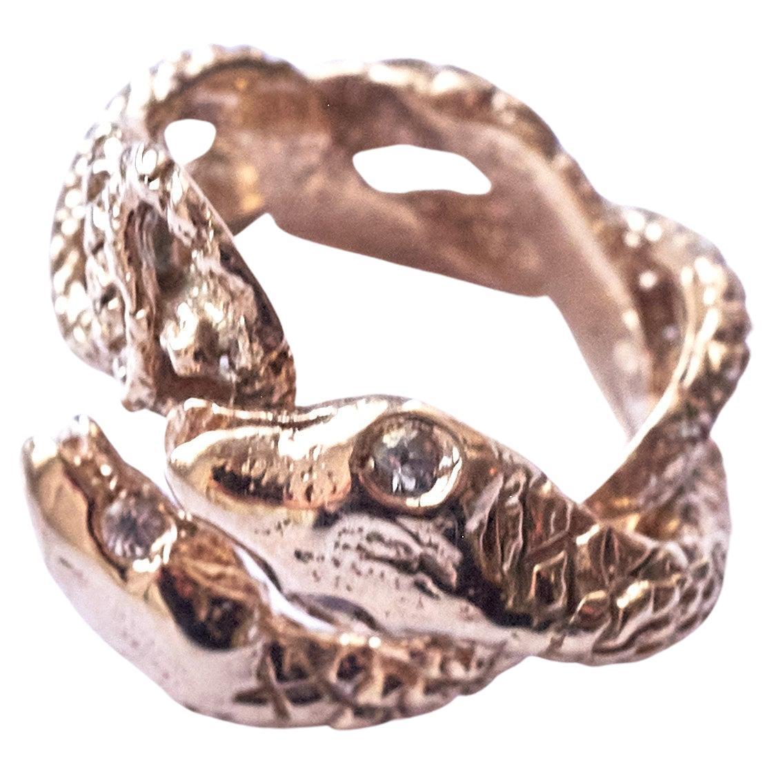 Contemporary Animal jewelry Aquamarine Snake Ring Bronze Cocktail Ring J Dauphin For Sale