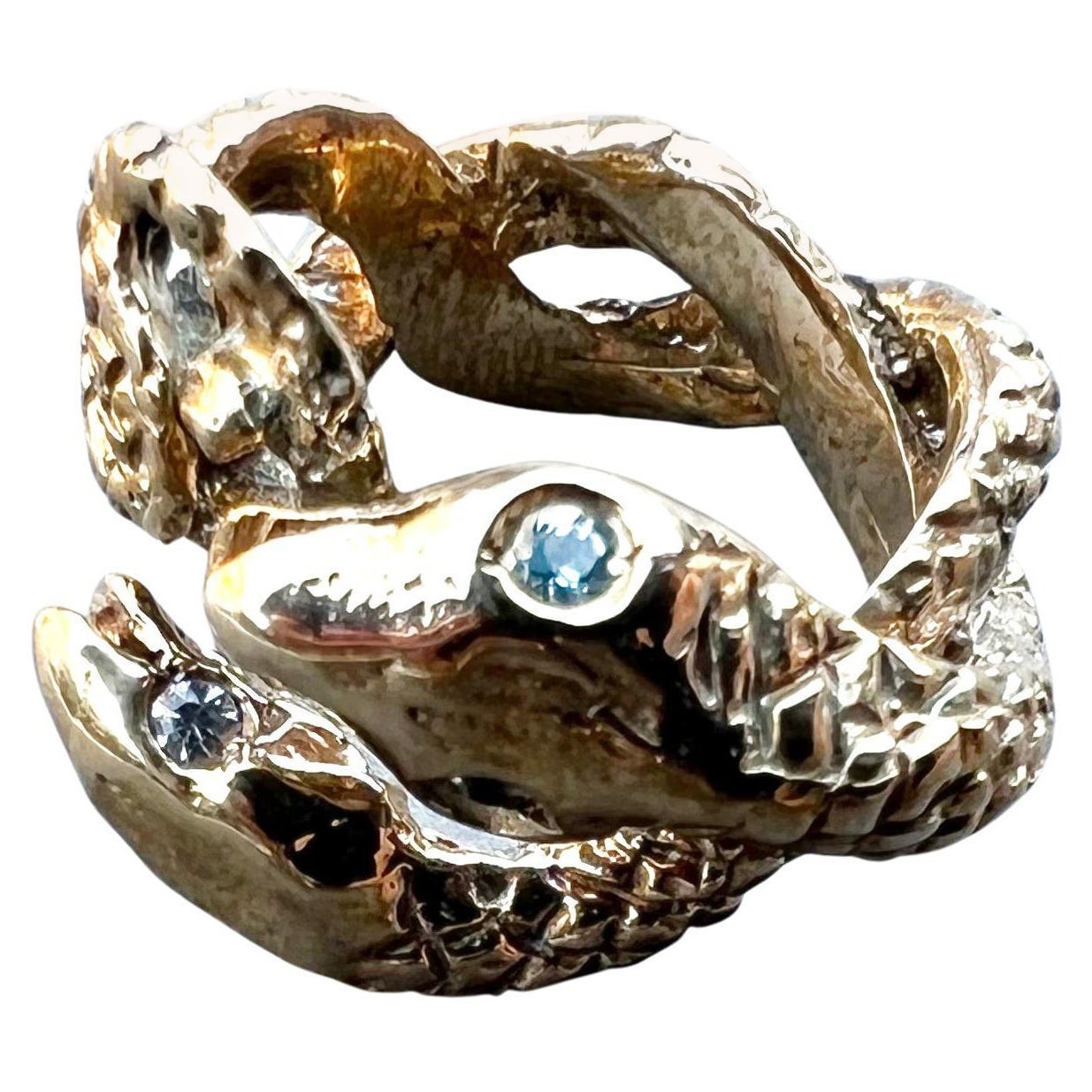 Animal jewelry Aquamarine Snake Ring Bronze Cocktail Ring J Dauphin In New Condition For Sale In Los Angeles, CA