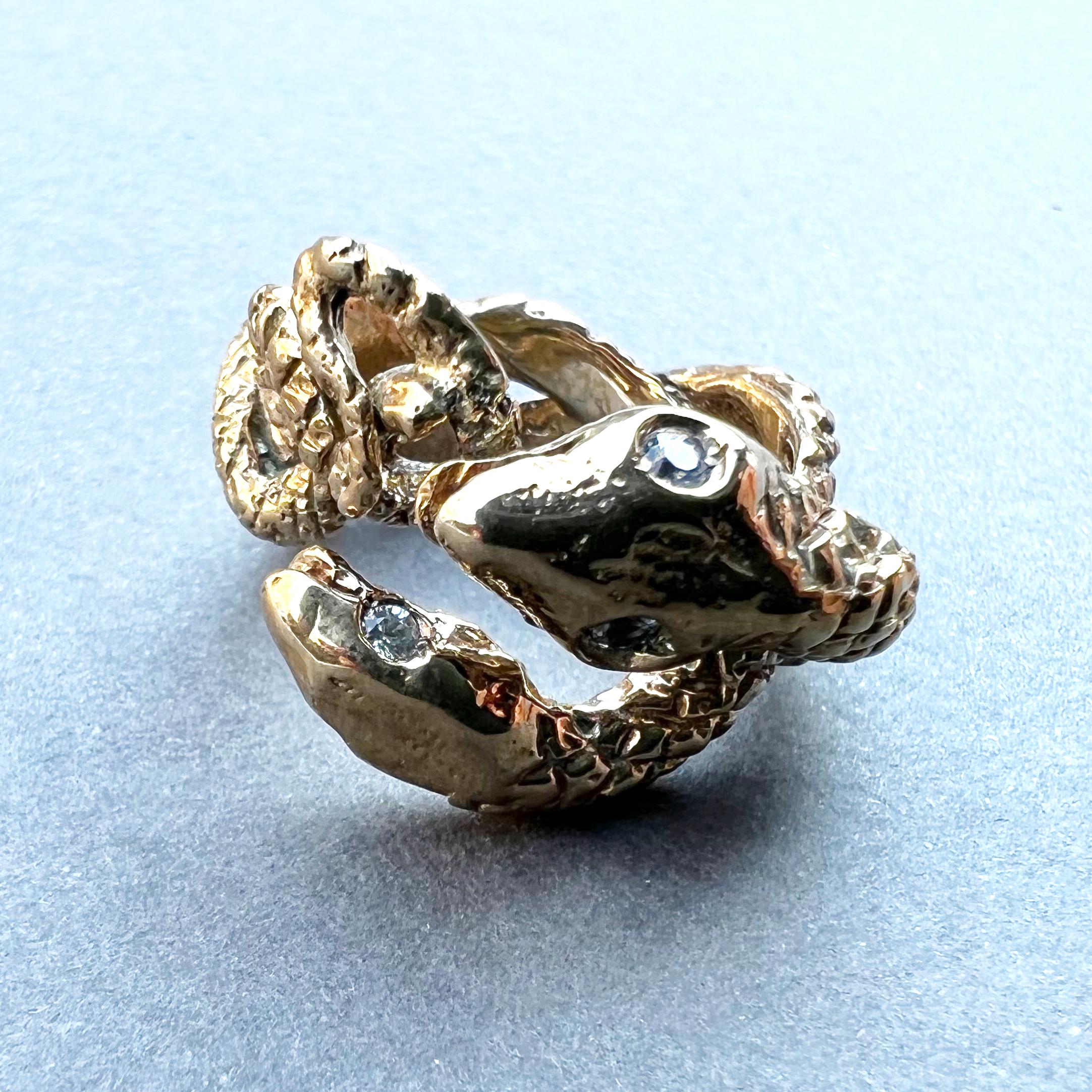 Animal jewelry Aquamarine Snake Ring Bronze Cocktail Ring J Dauphin For Sale 1