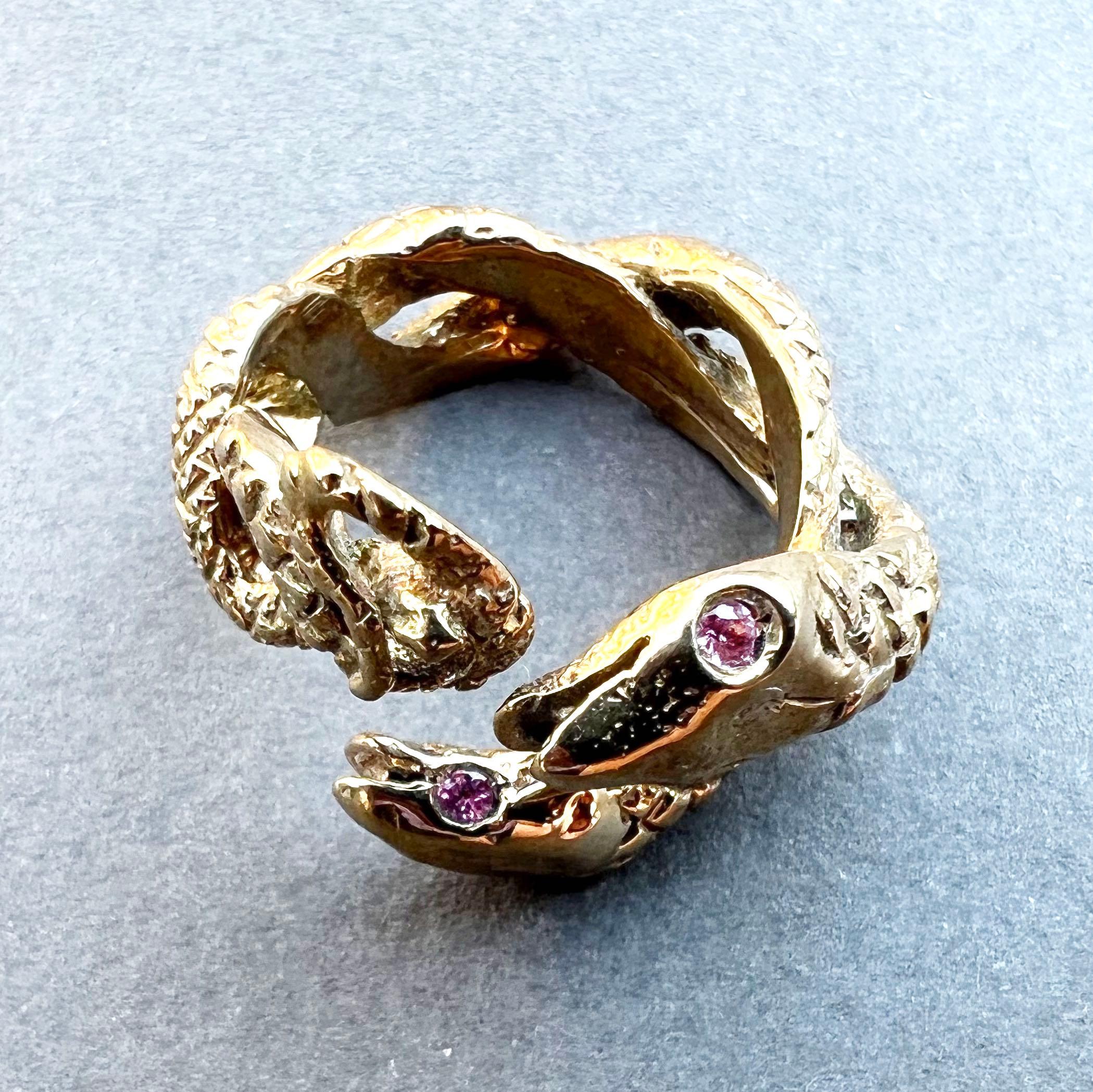 Animal Jewelry Pink Sapphire Snake Ring Bronze Cocktail Ring J Dauphin For Sale 4