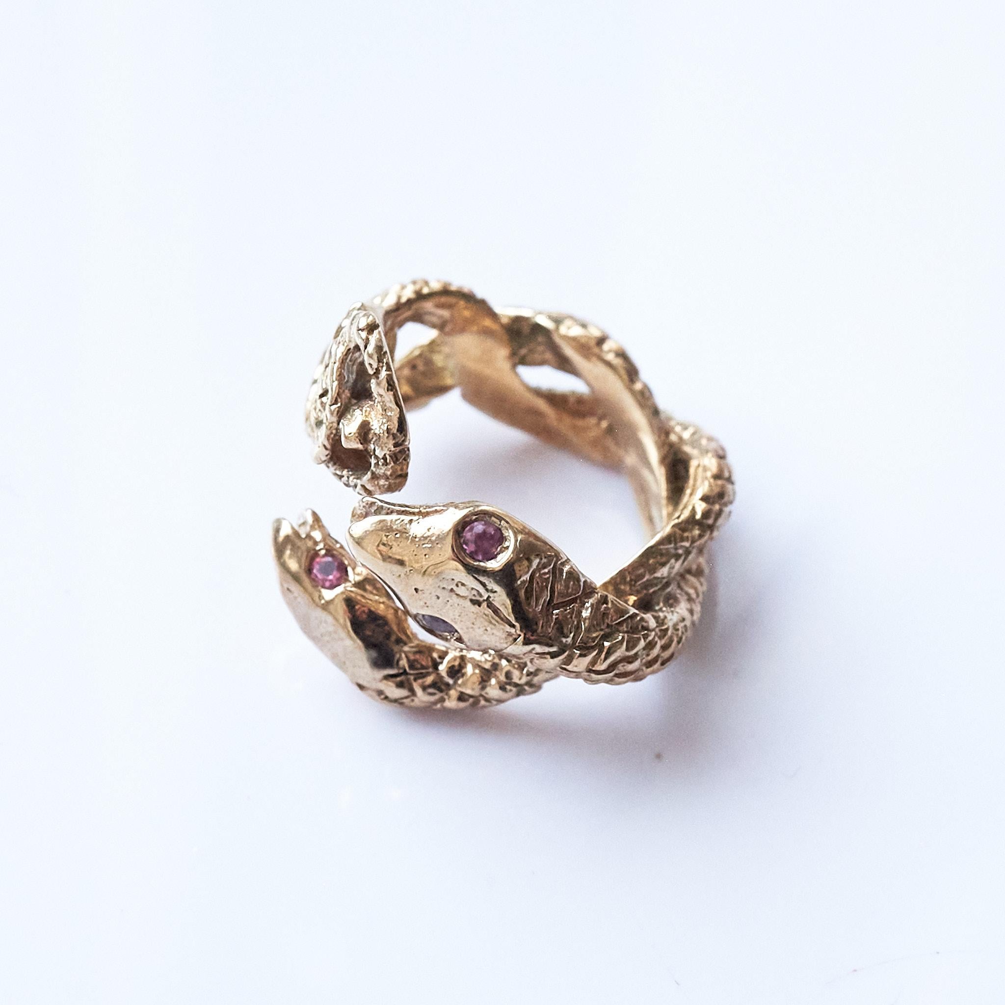 Animal Jewelry Pink Sapphire Snake Ring Bronze Cocktail Ring J Dauphin For Sale 5