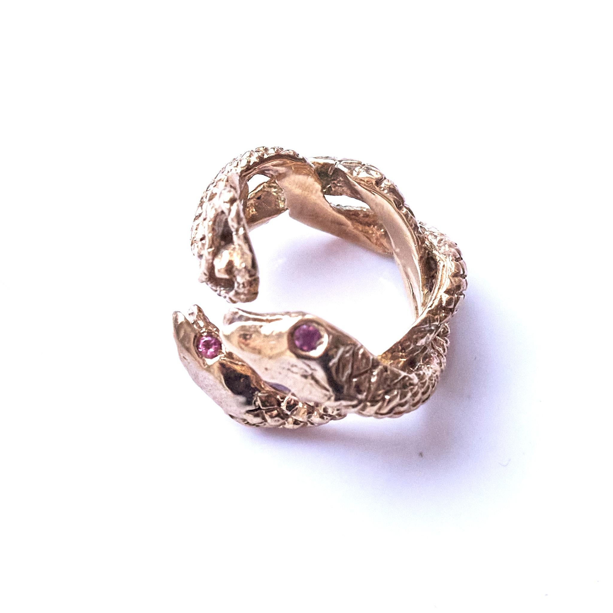 Animal Jewelry Pink Sapphire Snake Ring Bronze Cocktail Ring J Dauphin For Sale 6