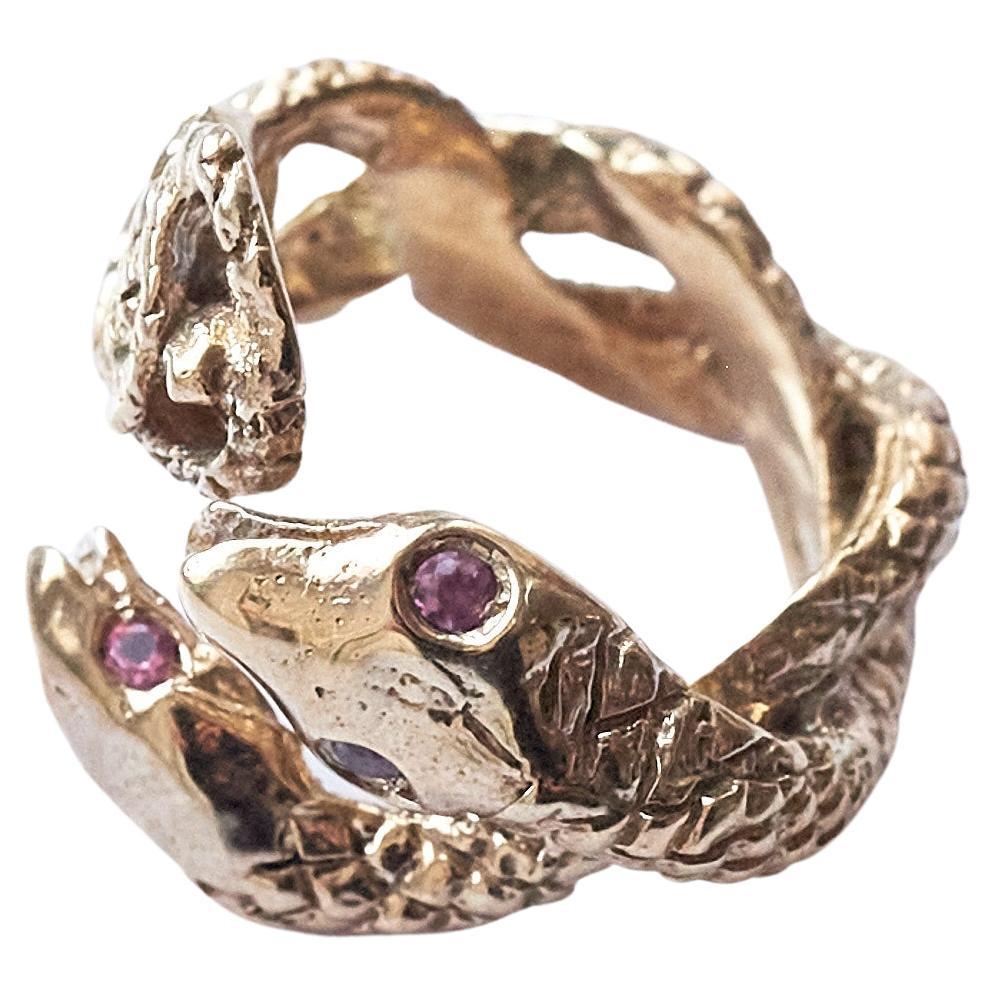 Brilliant Cut Animal Jewelry Pink Sapphire Snake Ring Bronze Cocktail Ring J Dauphin For Sale