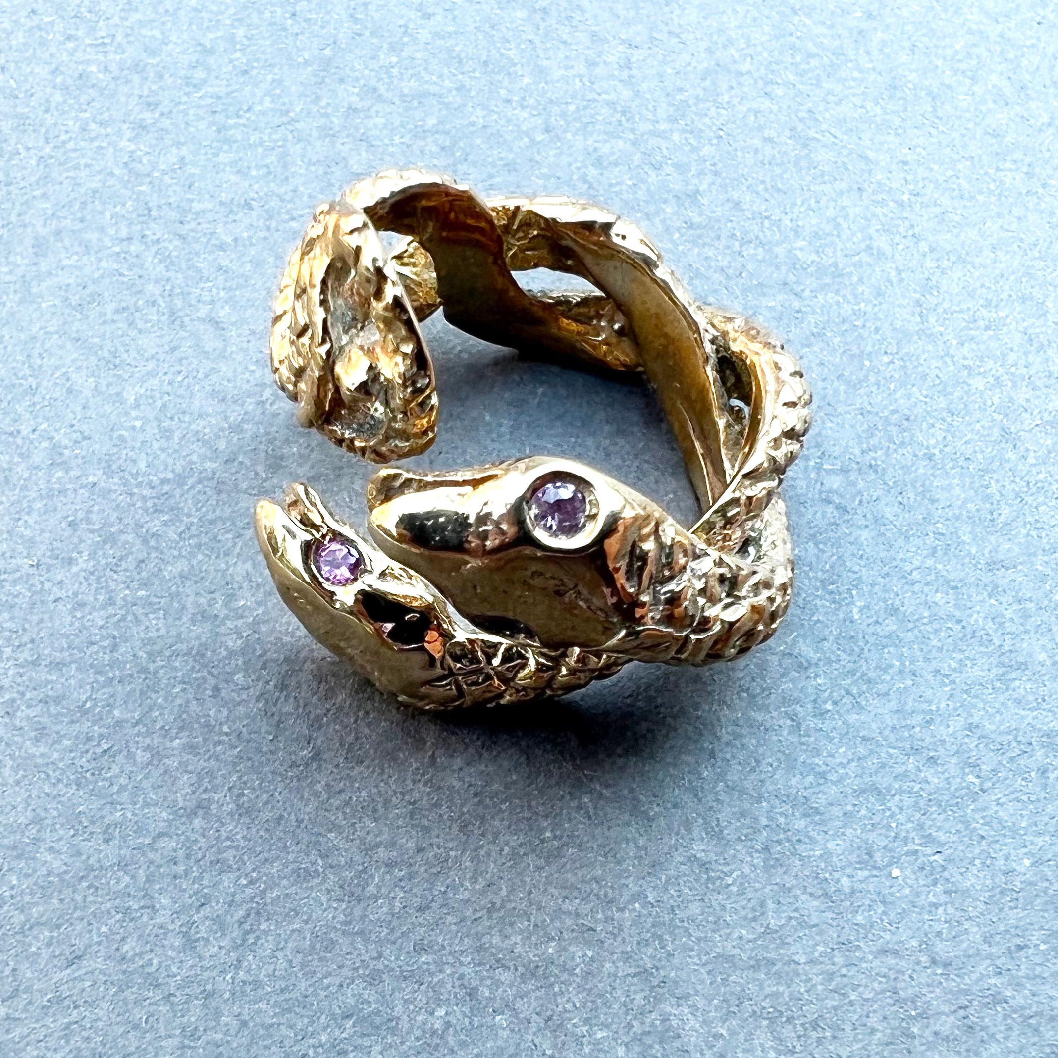 Animal Jewelry Pink Sapphire Snake Ring Bronze Cocktail Ring J Dauphin In New Condition For Sale In Los Angeles, CA