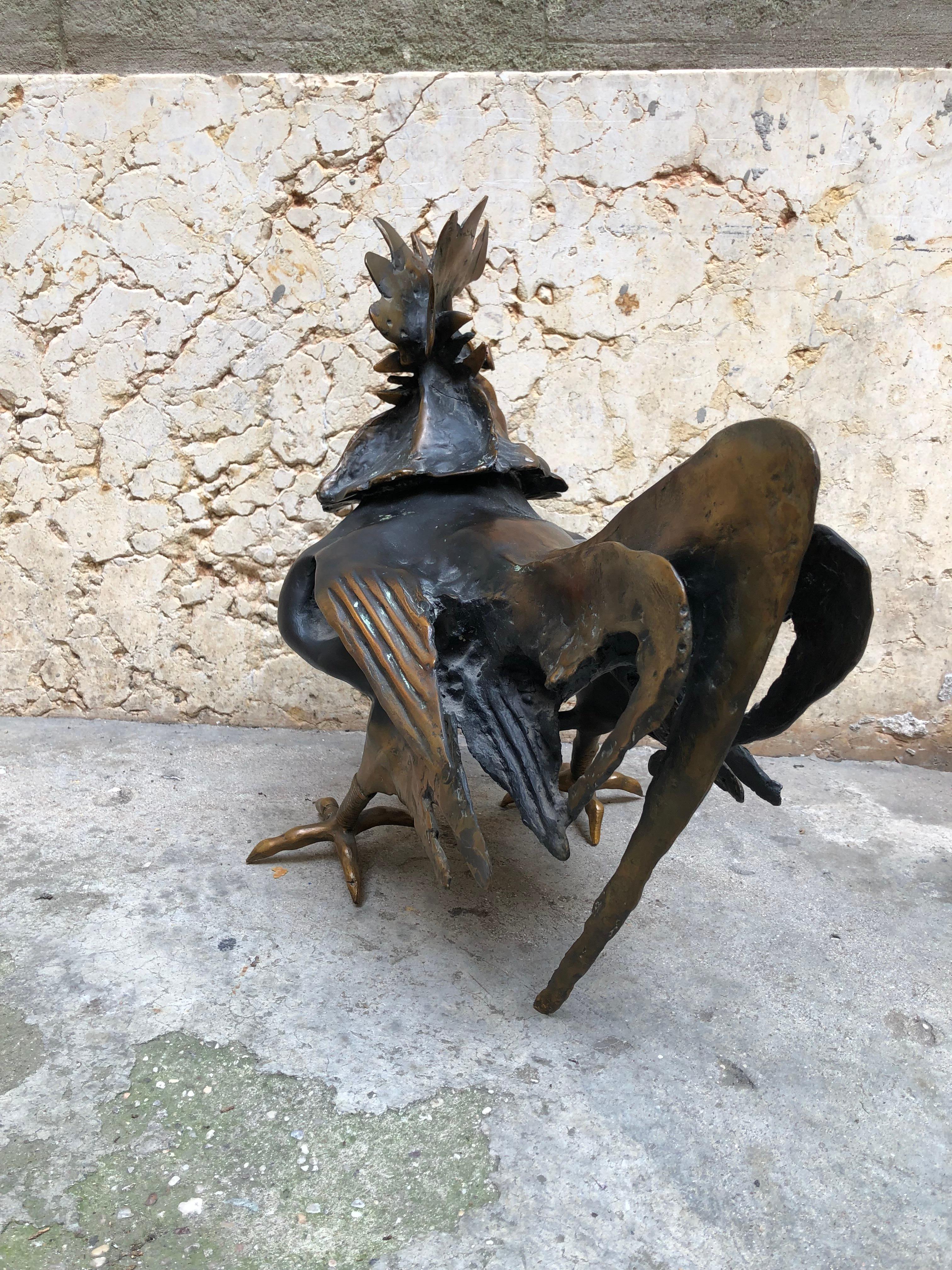 Animal bronze sculpture representing a rooster by Luciano Minguzzi (1911-2004), named 