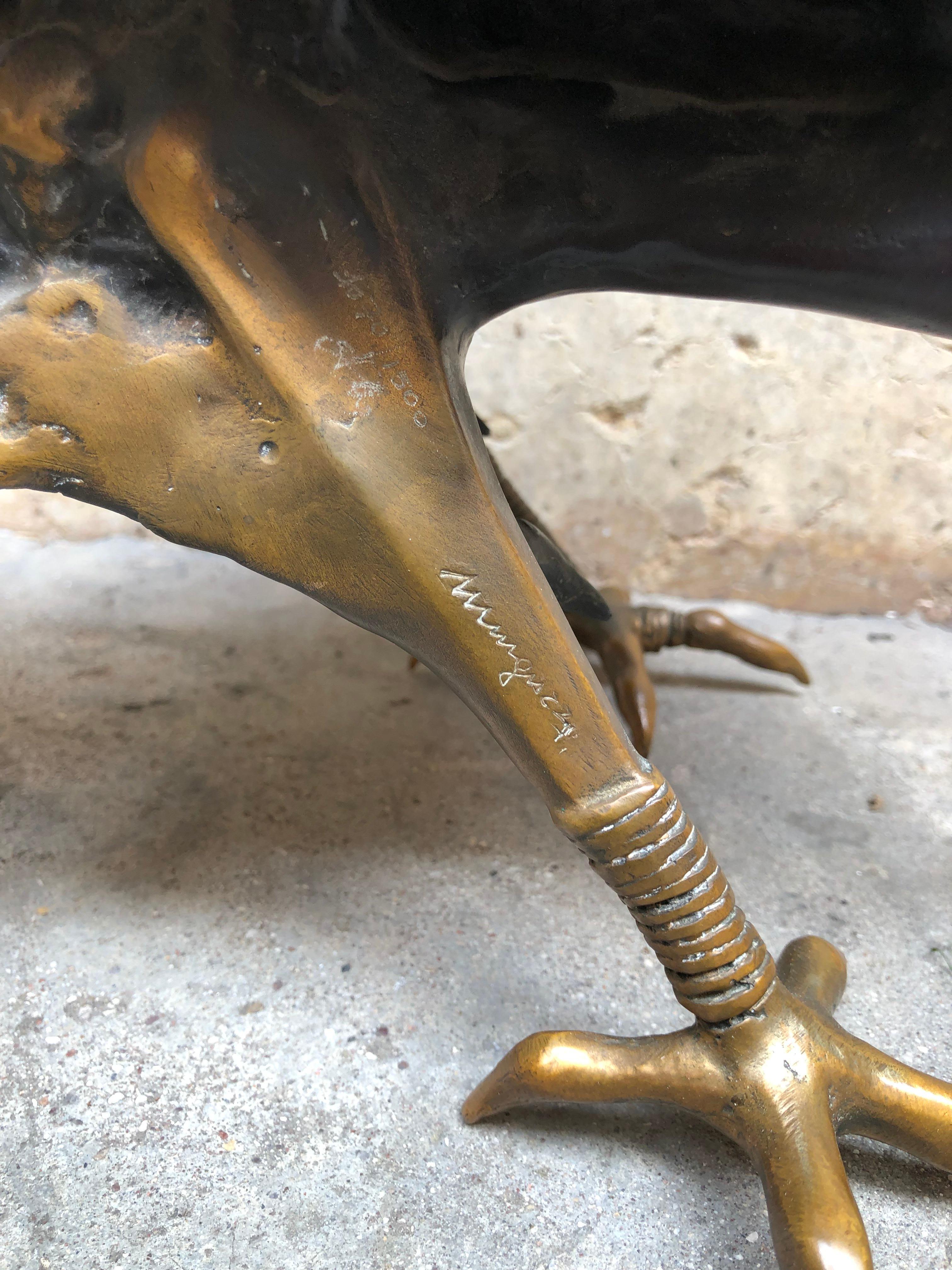 Italian Animal Lost Wax Cast Bronze Sculpture, Signed Minguzzi Representing a Rooster