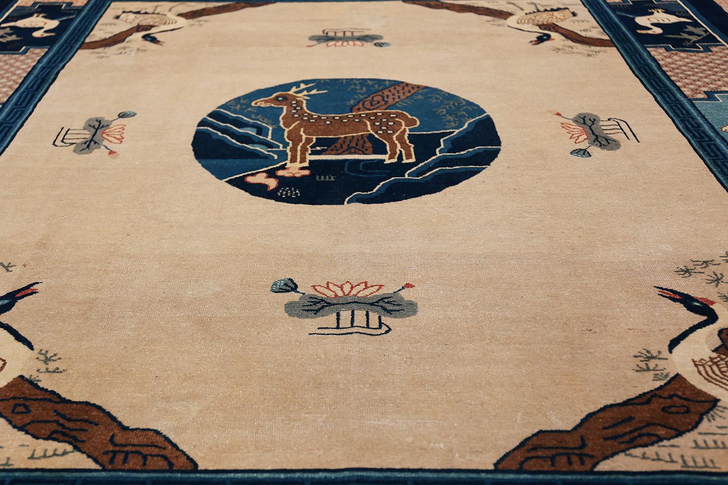 Animal Motif Antique Chinese Rug. Size: 8 ft x 9 ft 8 in (2.44 m x 2.95 m)  1
