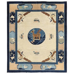 Animal Motif Antique Chinese Rug. Size: 8 ft x 9 ft 8 in (2.44 m x 2.95 m) 