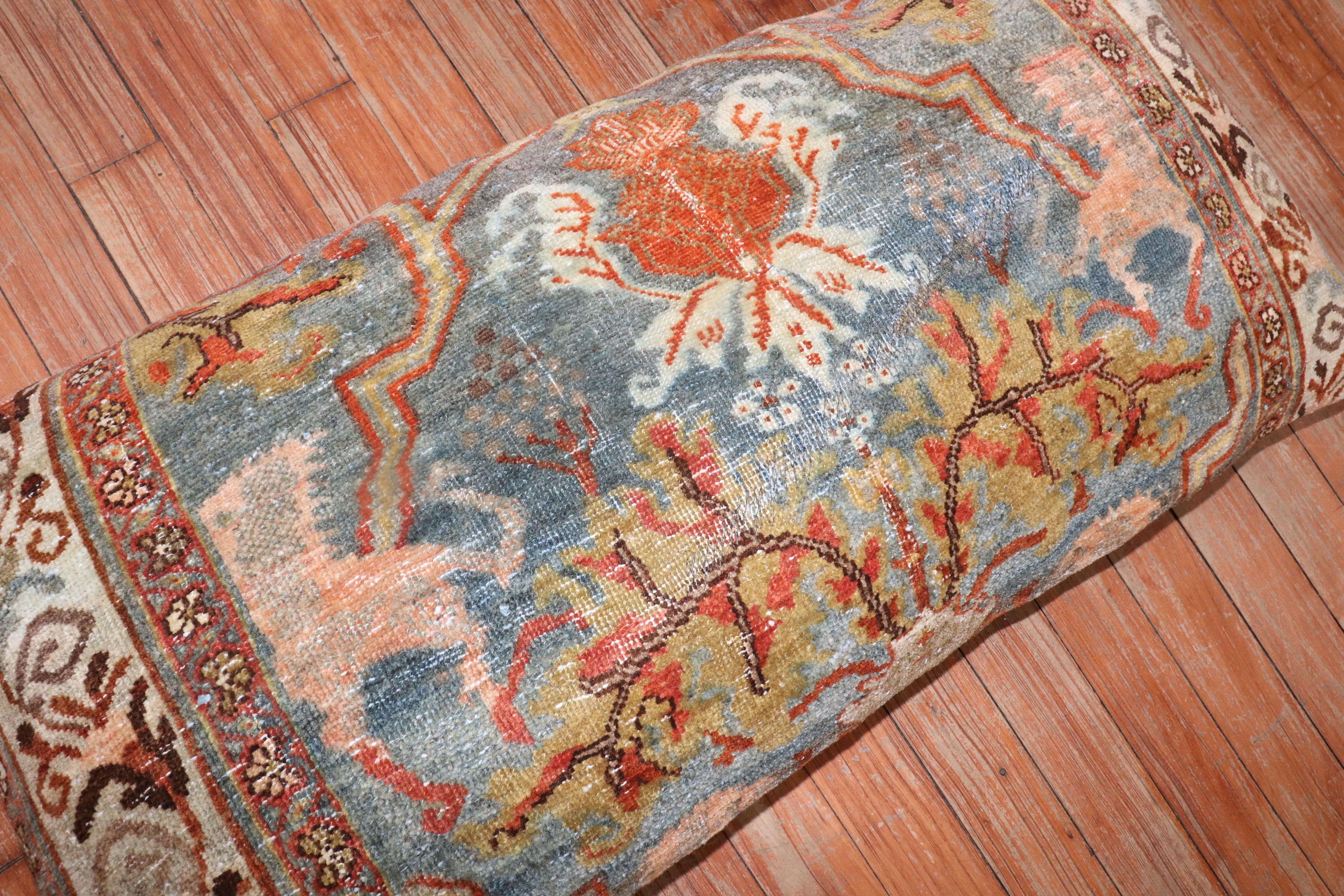 Heriz Serapi Animal Motif Antique Persian Bidjar Floor Size Rug Pillow For Sale