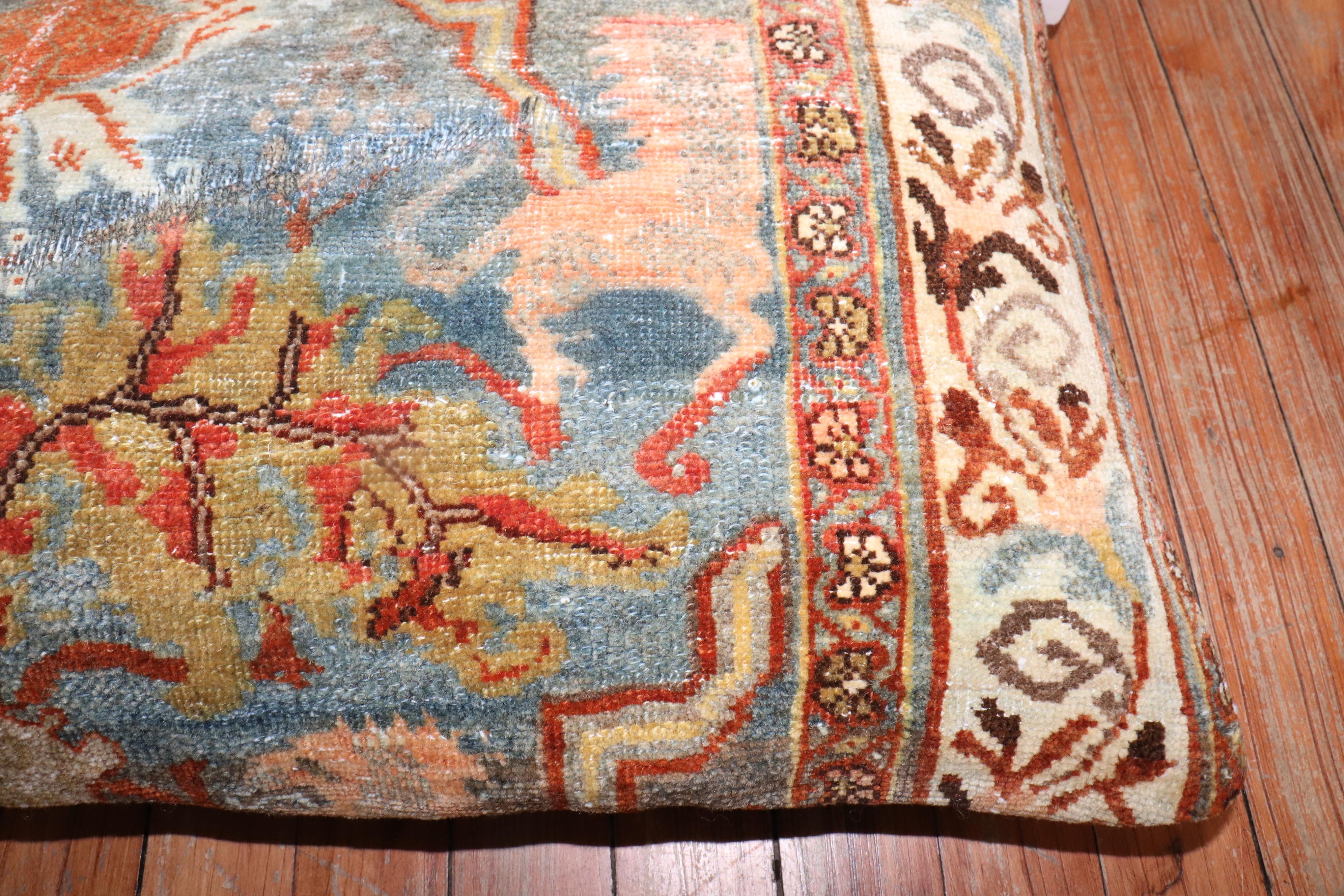 19th Century Animal Motif Antique Persian Bidjar Floor Size Rug Pillow For Sale