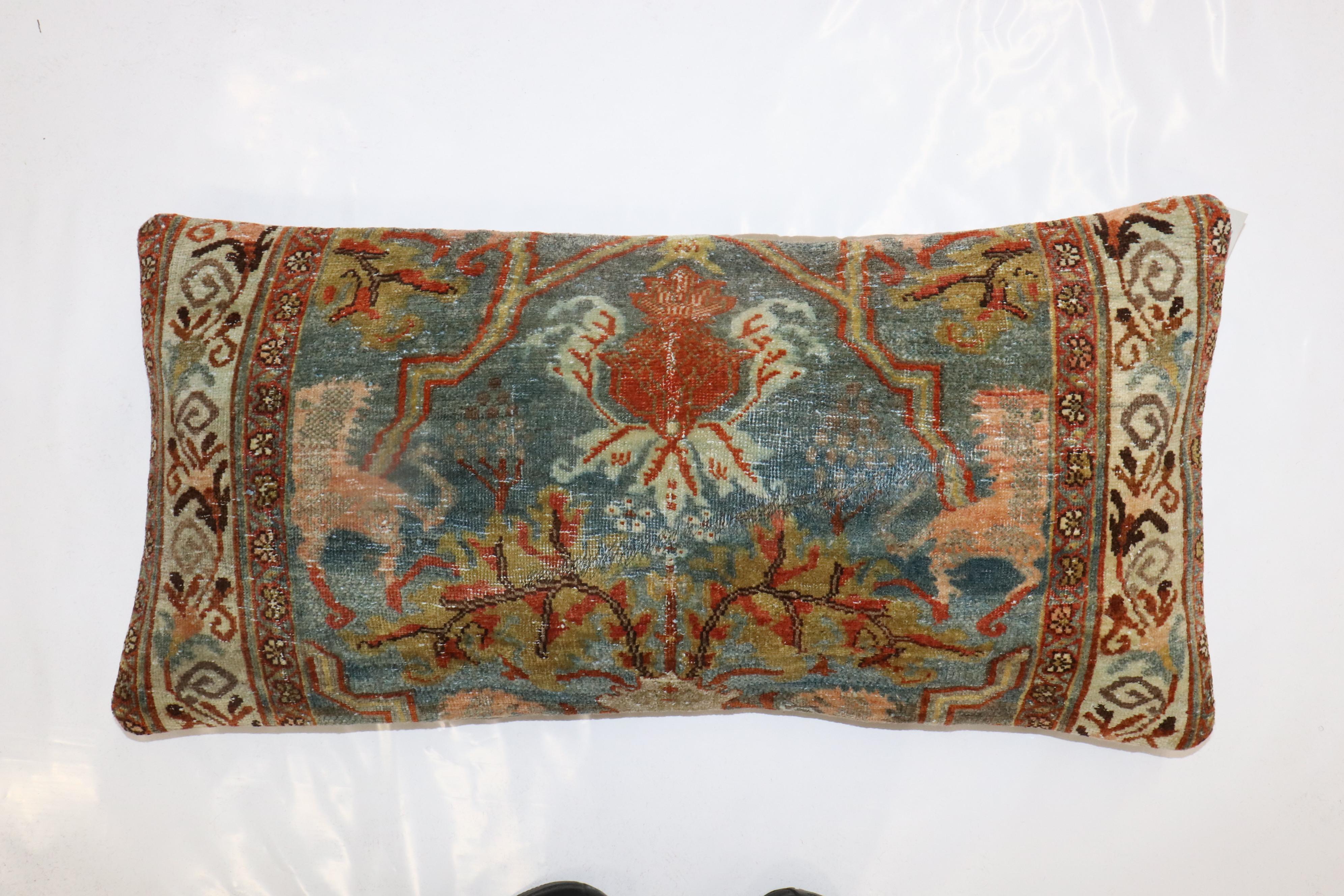 Animal Motif Antique Persian Bidjar Floor Size Rug Pillow For Sale 1