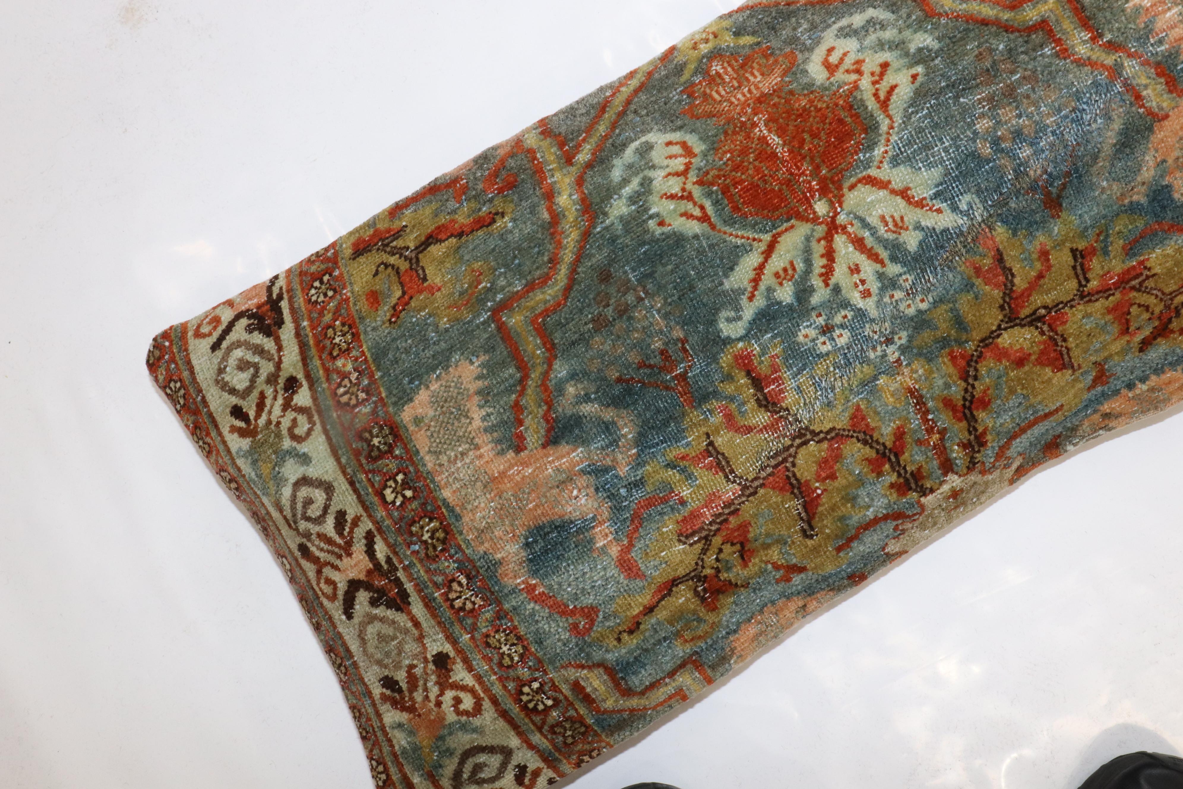 Animal Motif Antique Persian Bidjar Floor Size Rug Pillow For Sale 2