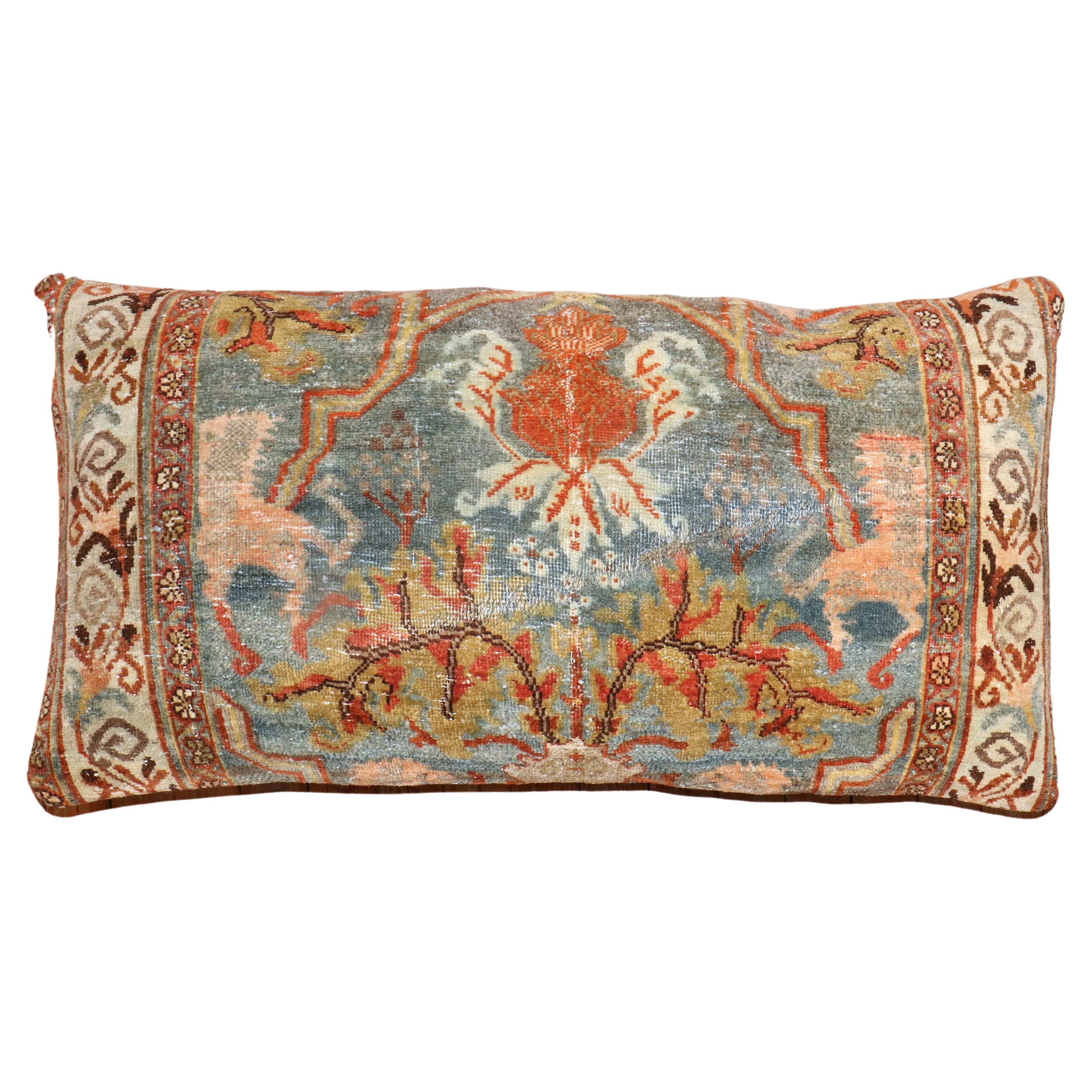 Animal Motif Antique Persian Bidjar Floor Size Rug Pillow