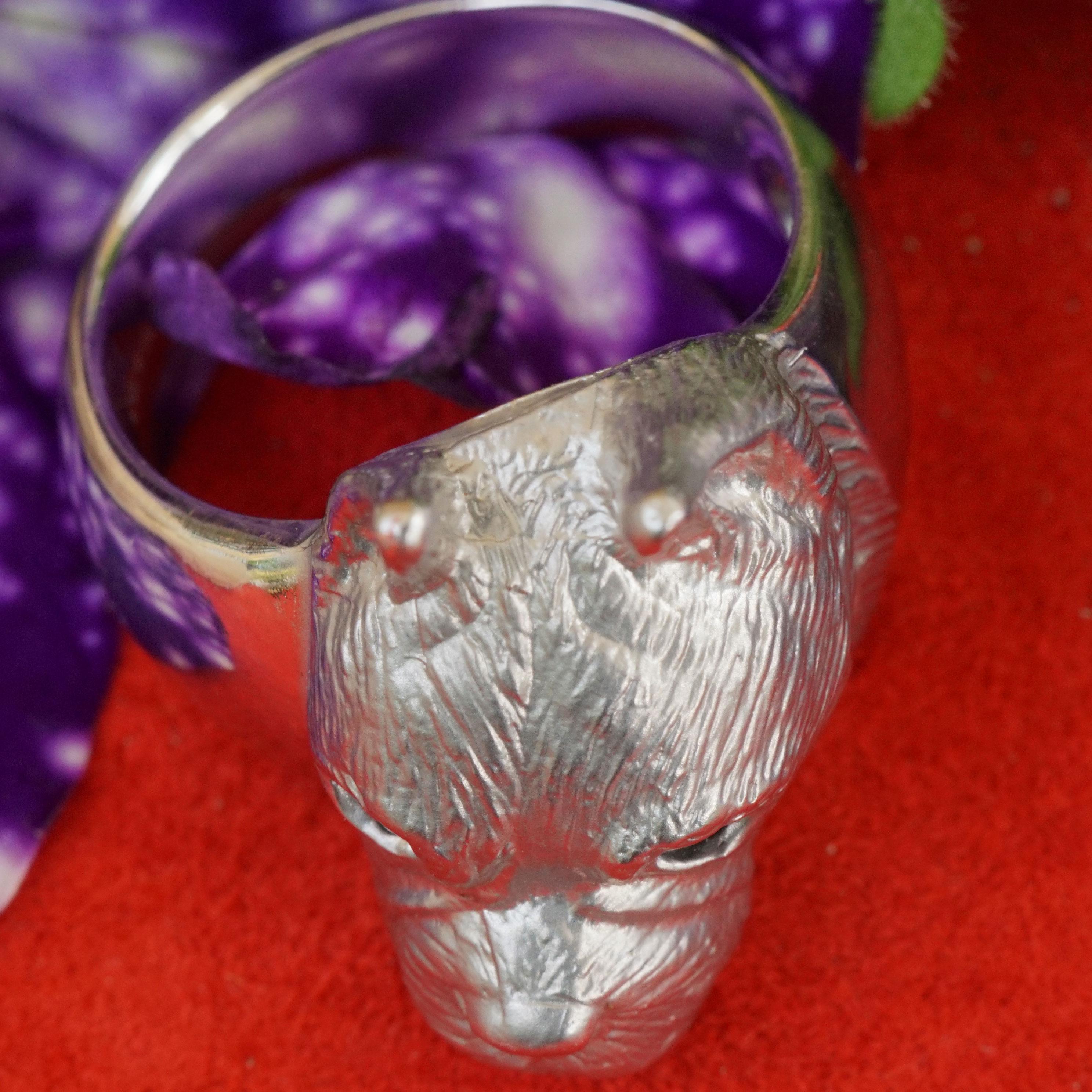 Animal Motif Ring Sooo Cute a Boxer Dog Head 14 Kt White Gold For Sale 4