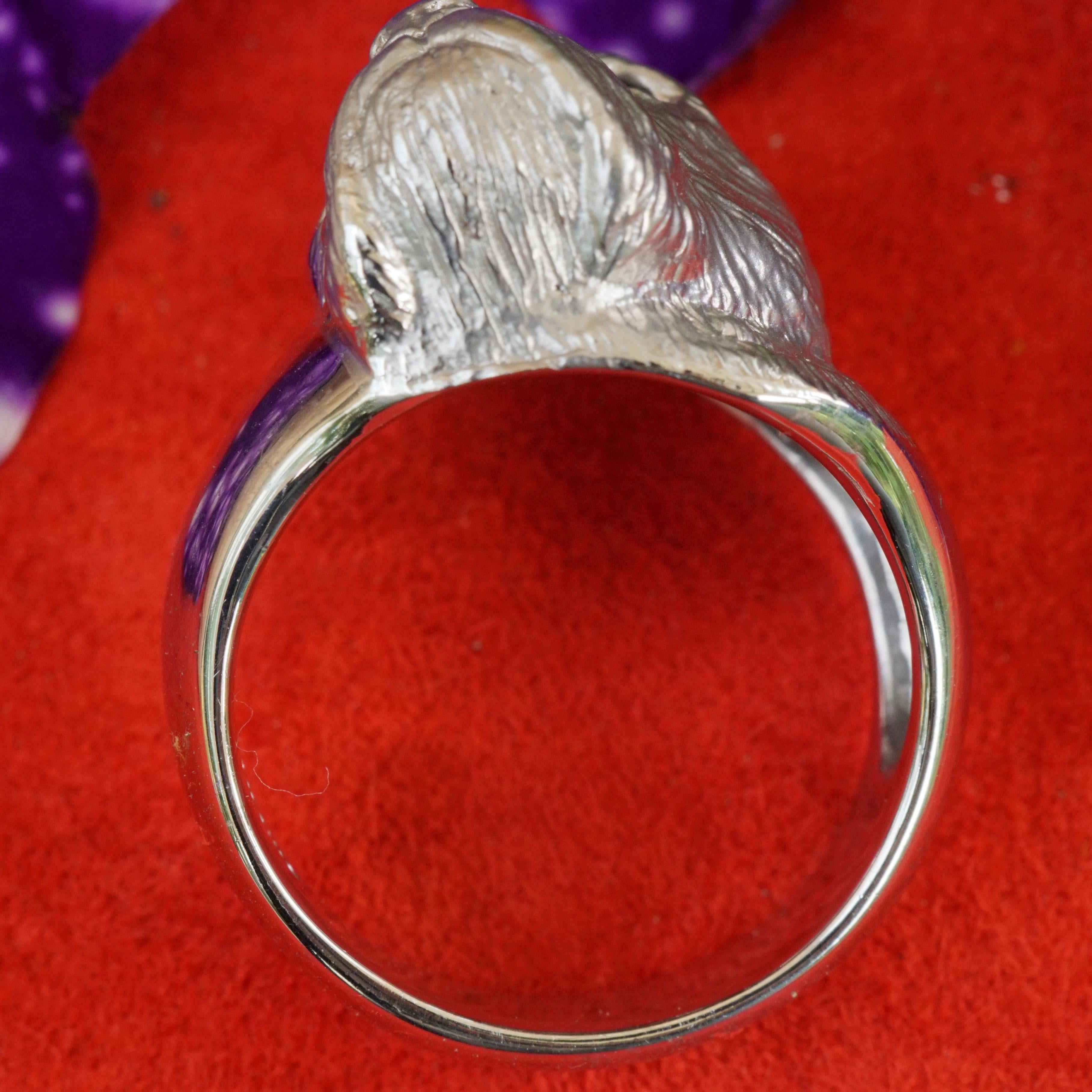 Animal Motif Ring Sooo Cute a Boxer Dog Head 14 Kt White Gold For Sale 5