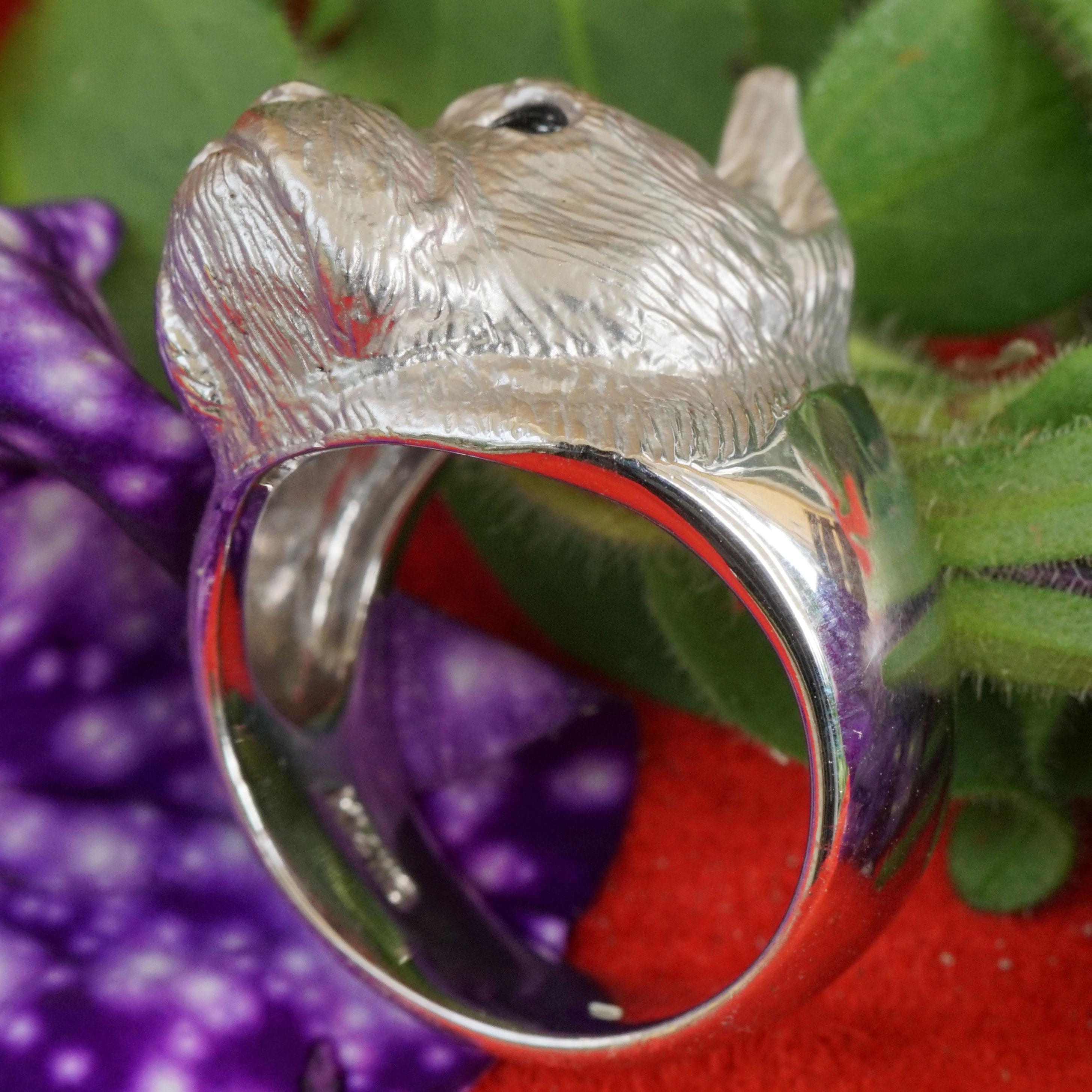 Animal Motif Ring Sooo Cute a Boxer Dog Head 14 Kt White Gold For Sale 2