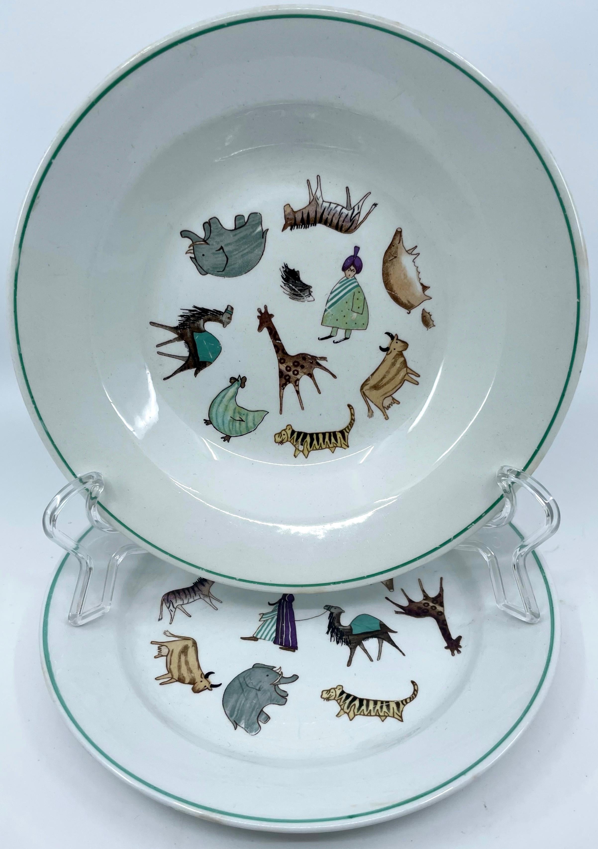 Animal parade child's plate and bowl set. Noah's ark animal parade child's plate and bowl set with markings for 