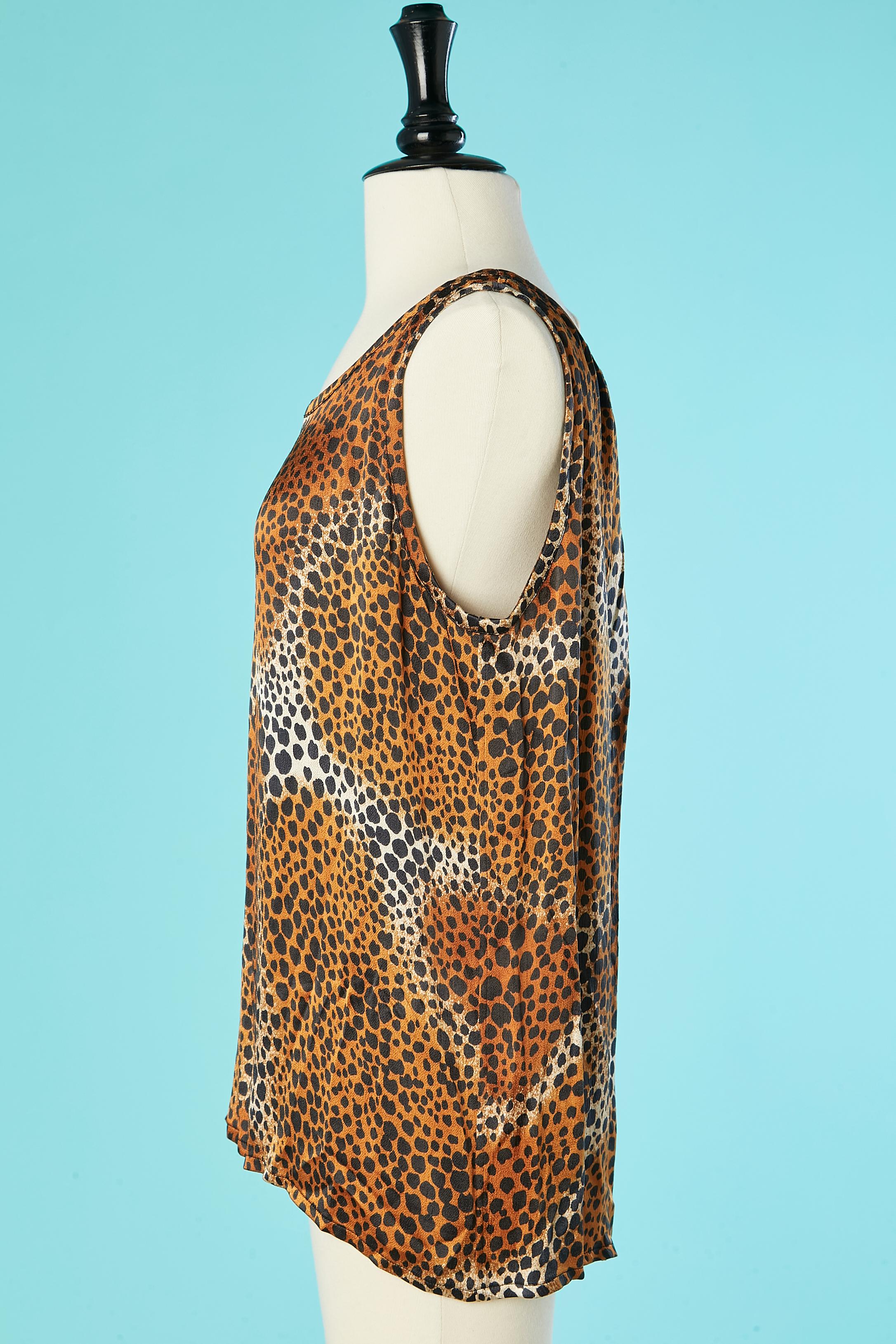 Marron Débardeur imprimé de motifs d'animaux Yves Saint Laurent Rive Gauche en vente