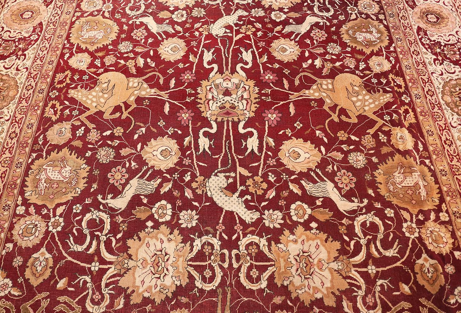 Animal Patterned Room Sized Antique Indian Agra Rug. Size: 10 ft x 13 ft 8 in 5