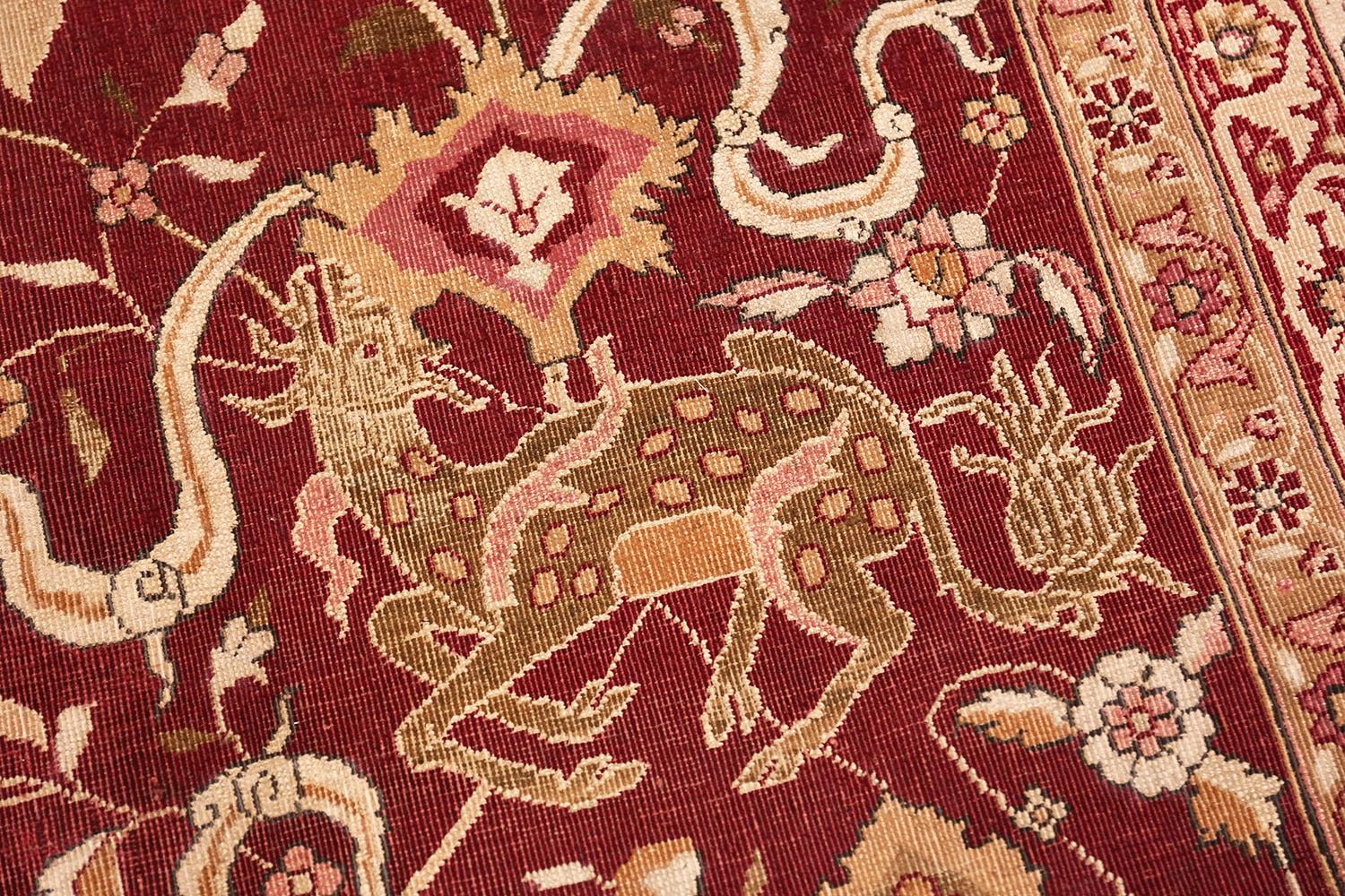 Animal Patterned Room Sized Antique Indian Agra Rug. Size: 10 ft x 13 ft 8 in In Excellent Condition In New York, NY