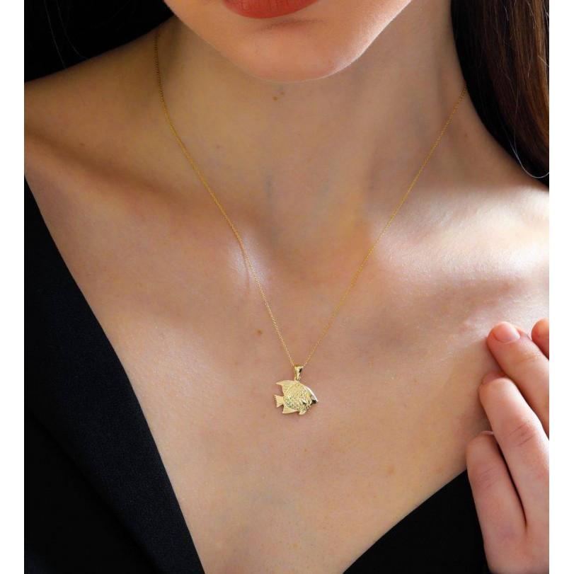 Women's 0.01ct Gold And Diamond Fish Necklace For Sale