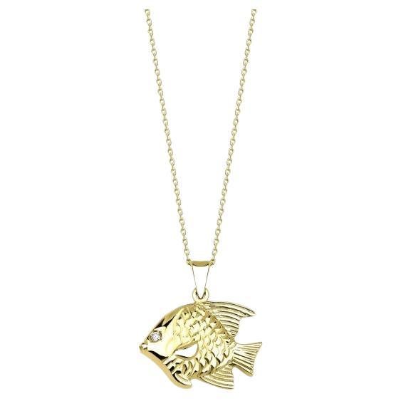 0.01ct Gold And Diamond Fish Necklace For Sale