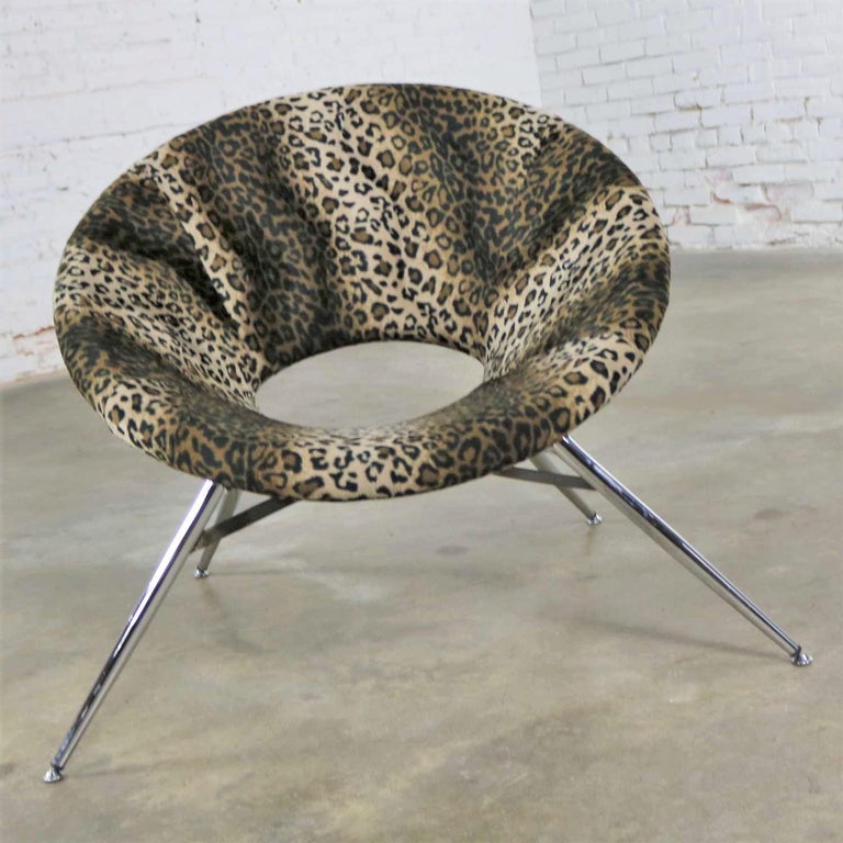 Animal Print and Chrome Round Hoop Bucket Tub Chair Made in Italy For